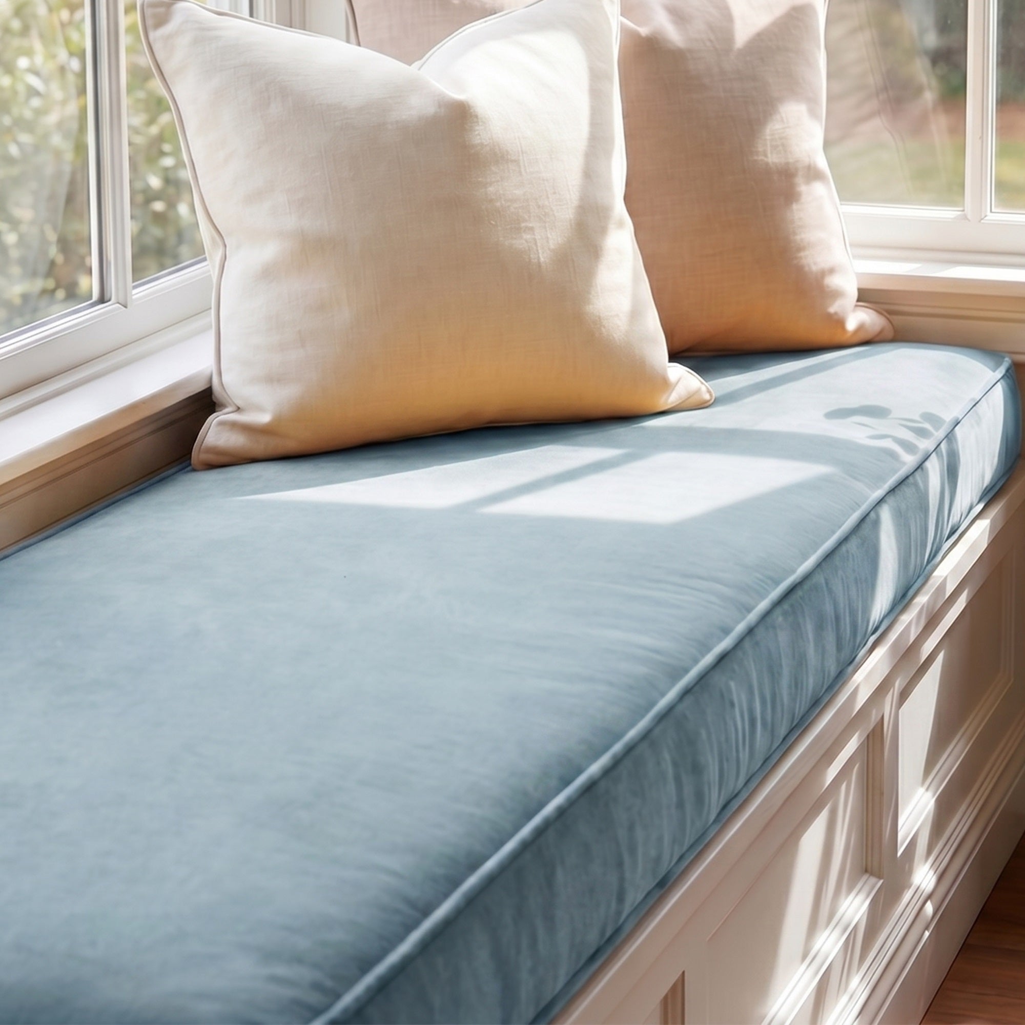 Custom Velvet & Cotton Petrol Green Flat Window Seat Cushion COVER - Baby 17