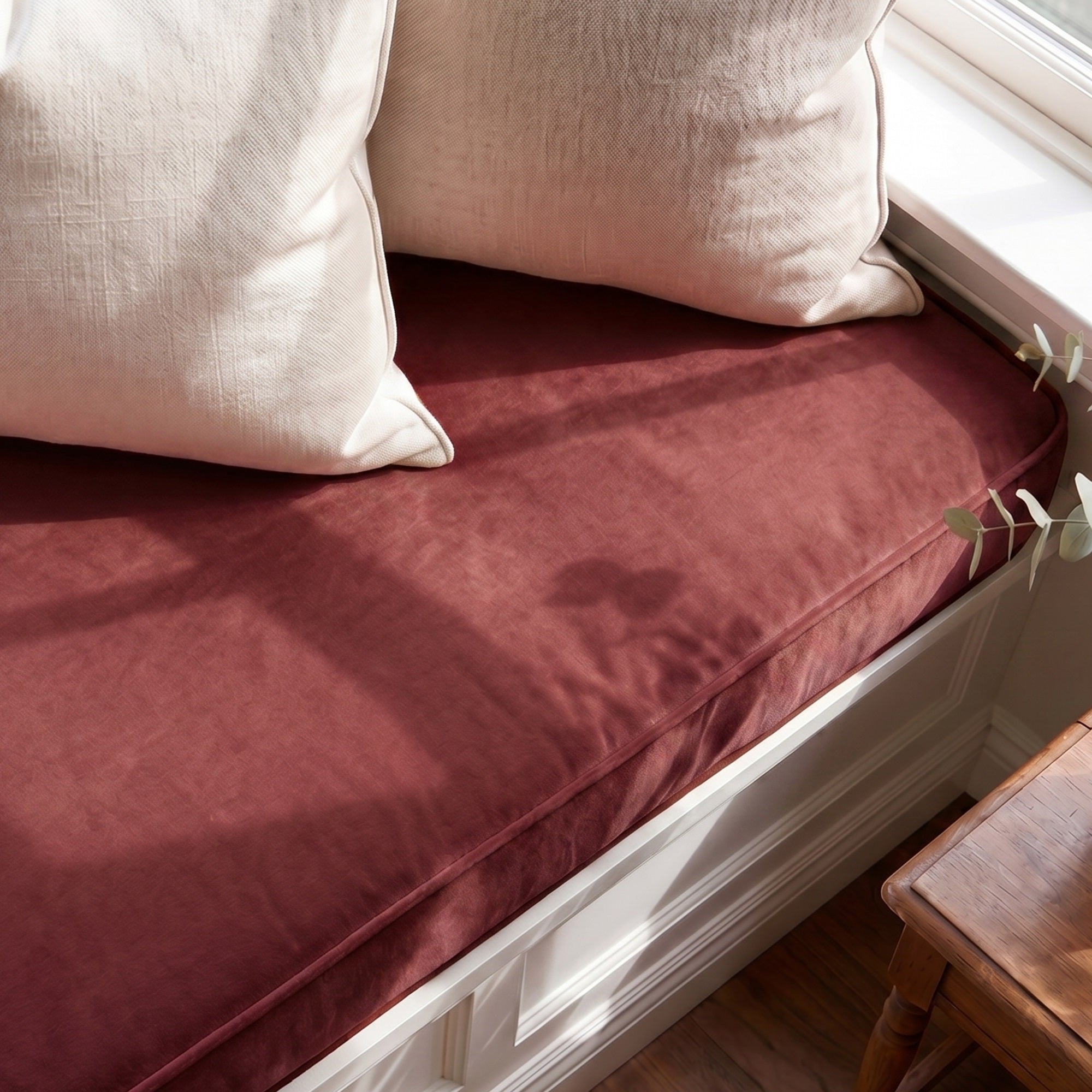 Custom Velvet & Cotton Plum Flat Window Seat Cushion COVER - Baby 14