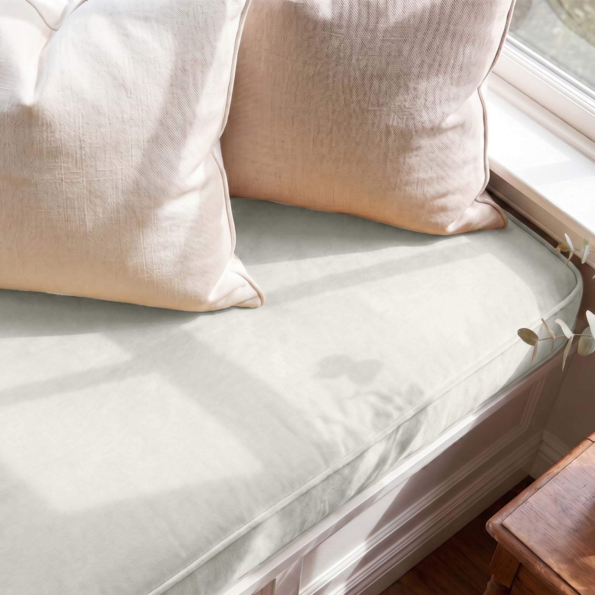 Custom Velvet & Cotton Gray Flat Window Seat Cushion COVER - Baby 2