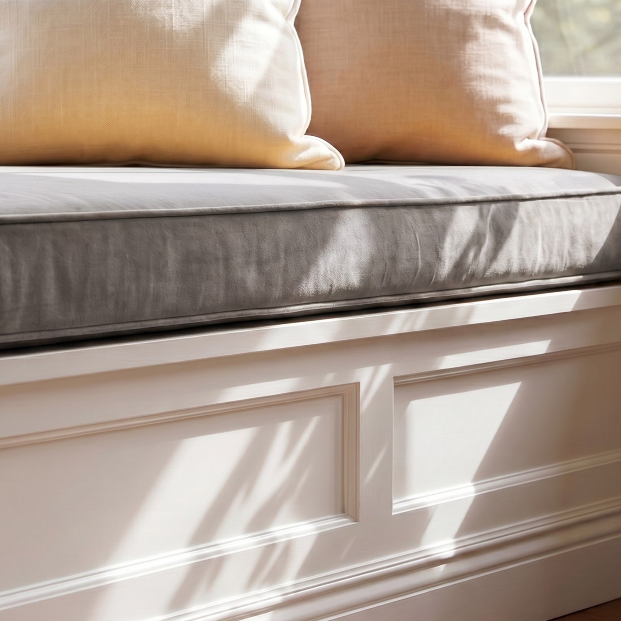 Custom Velvet & Cotton Gray Flat Window Seat Cushion - Baby 23