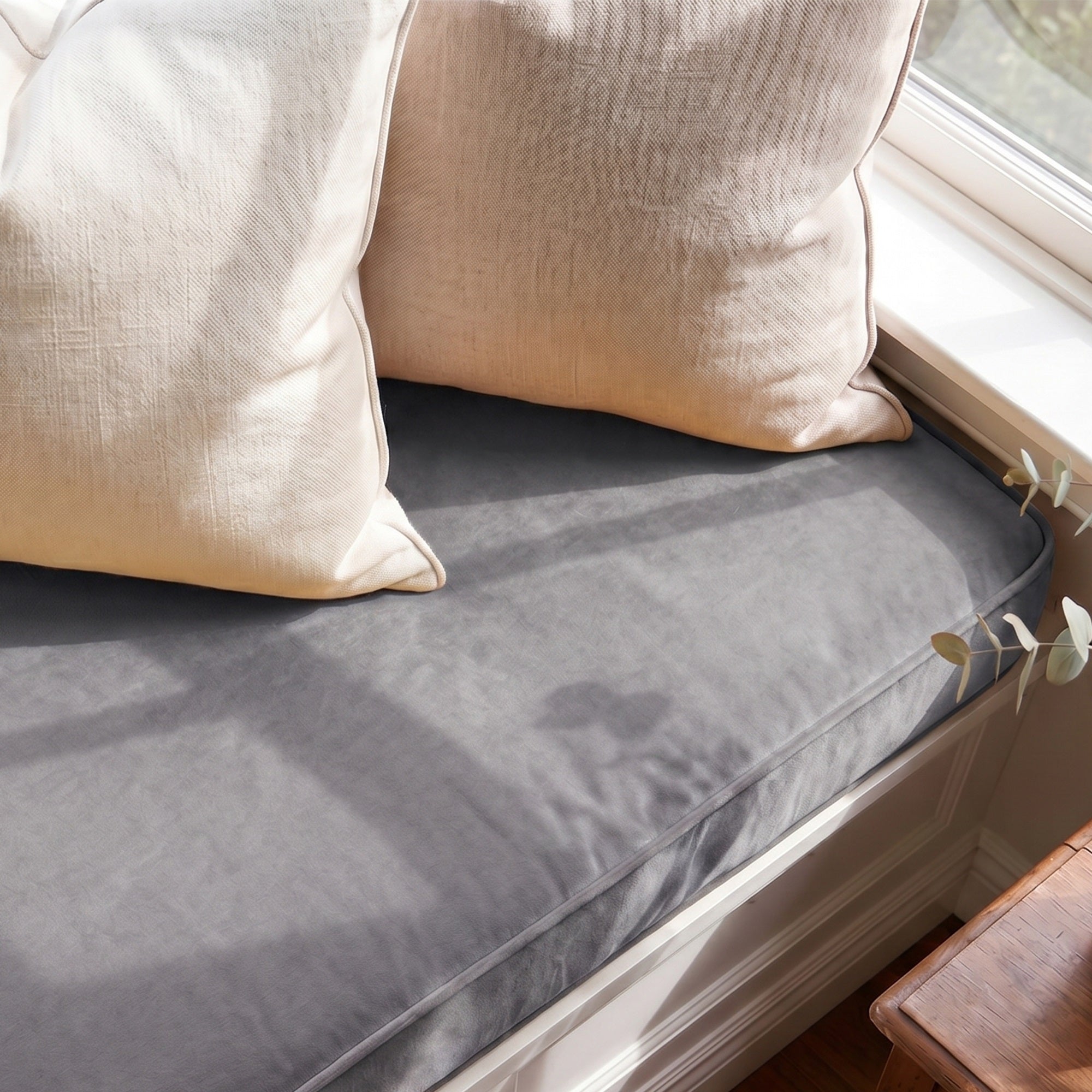 Custom Velvet & Cotton Dark Gray Flat Window Seat Cushion COVER - Baby 24