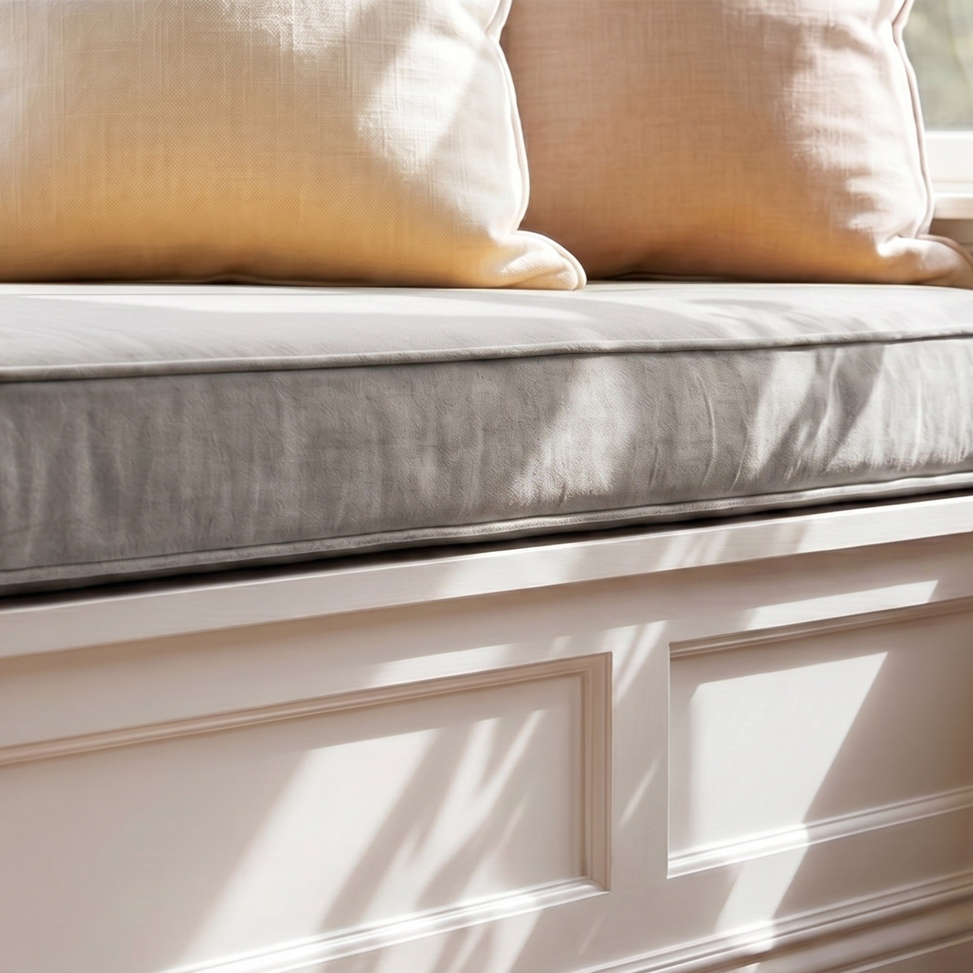 Custom Velvet & Cotton Light Gray Flat Window Seat Cushion COVER - Baby 22