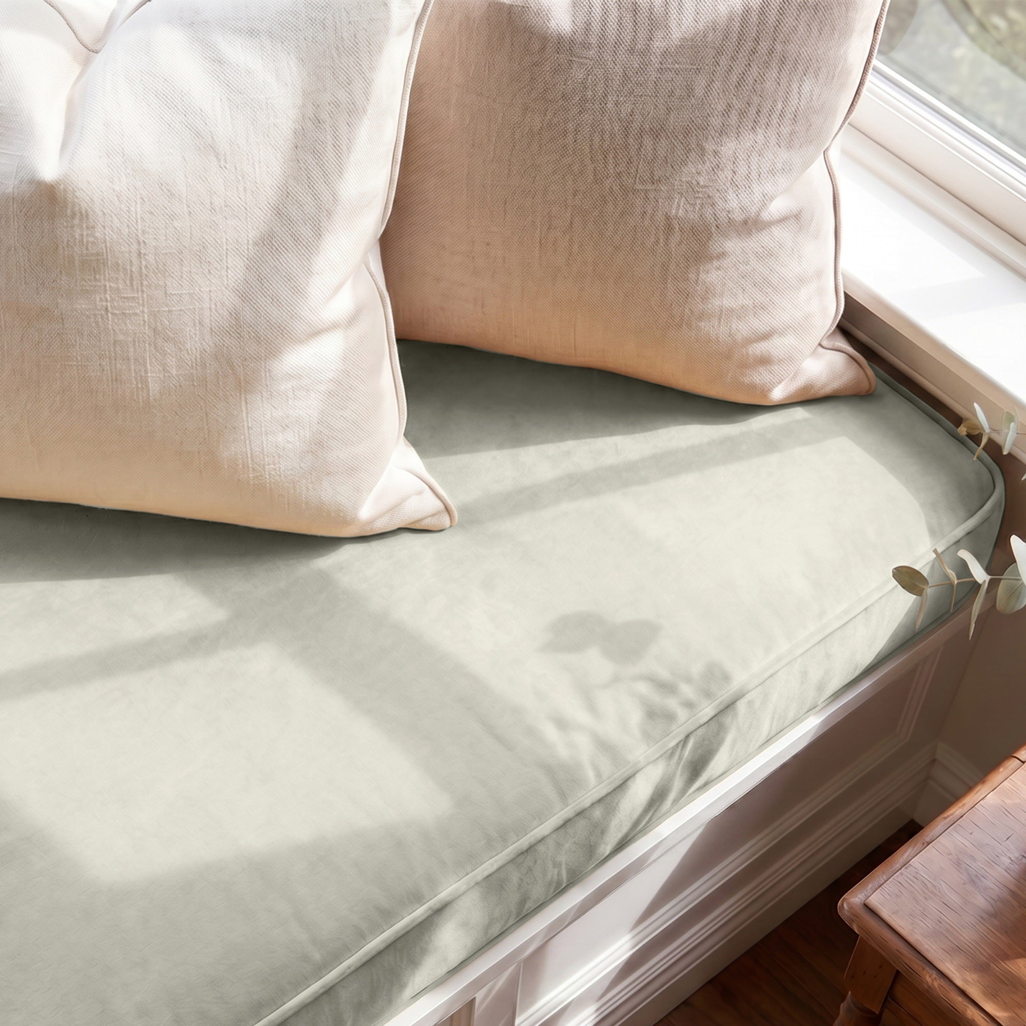 Custom Velvet & Cotton Gray Flat Window Seat Cushion COVER - Baby 4