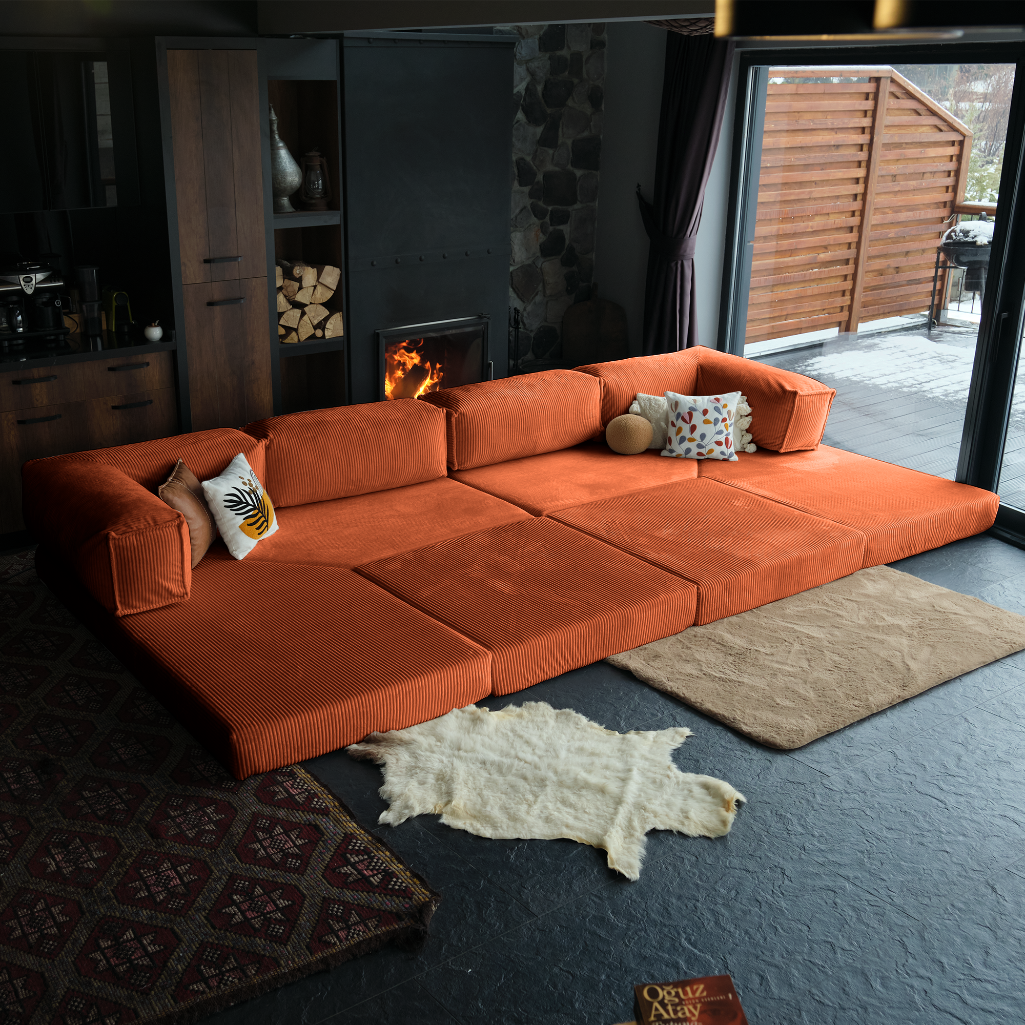 L Form Ultra Comfort Velvet Sofa - Brick
