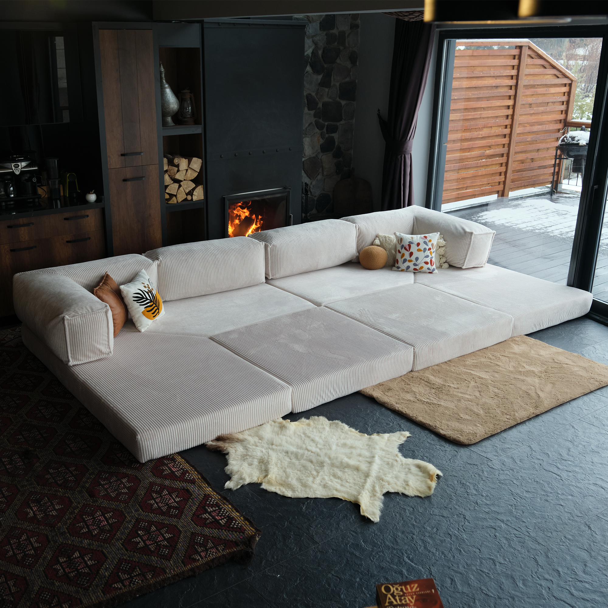 L Form Ultra Comfort Velvet Sofa - Brick