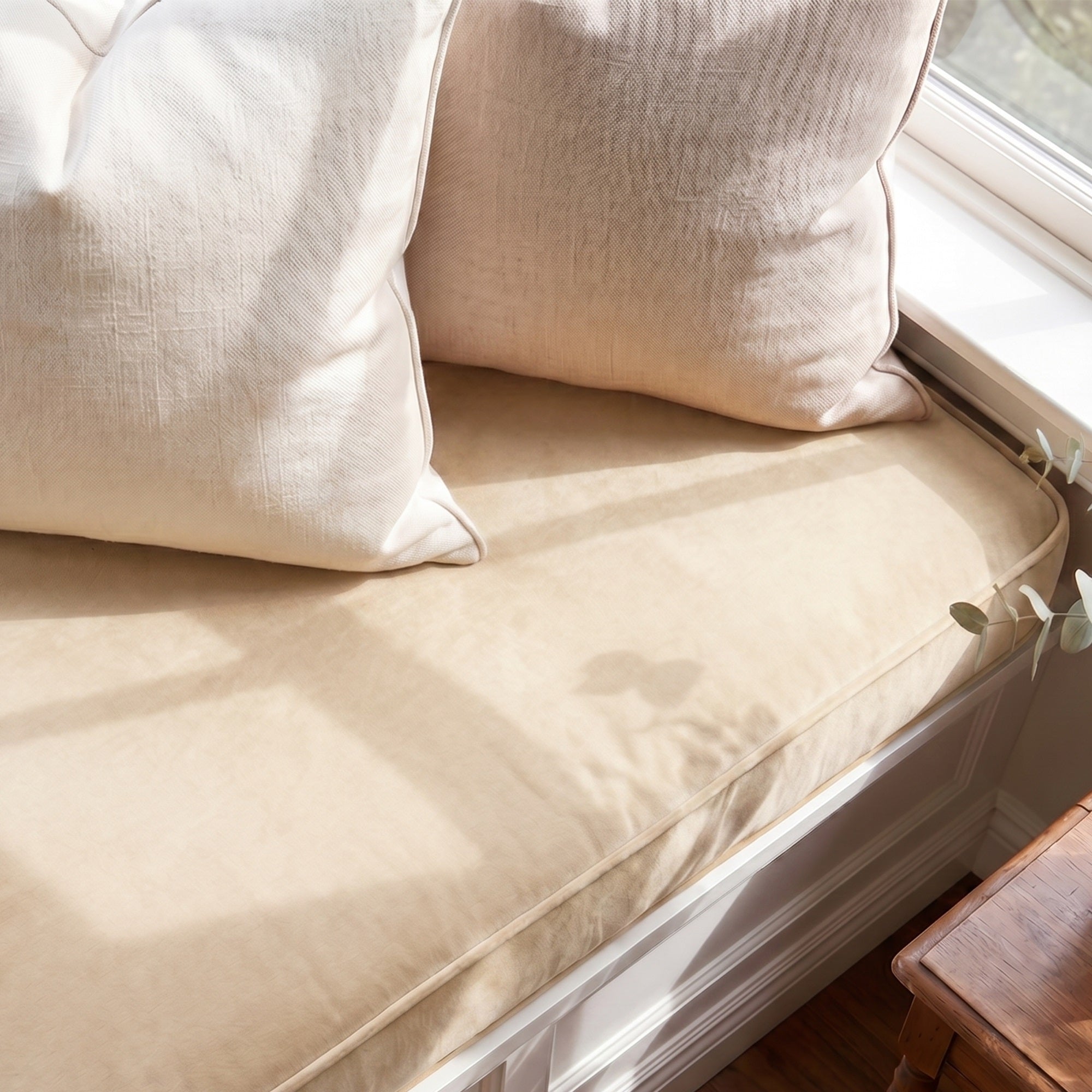 Custom Velvet & Cotton Beige Flat Window Seat Cushion - Baby 3