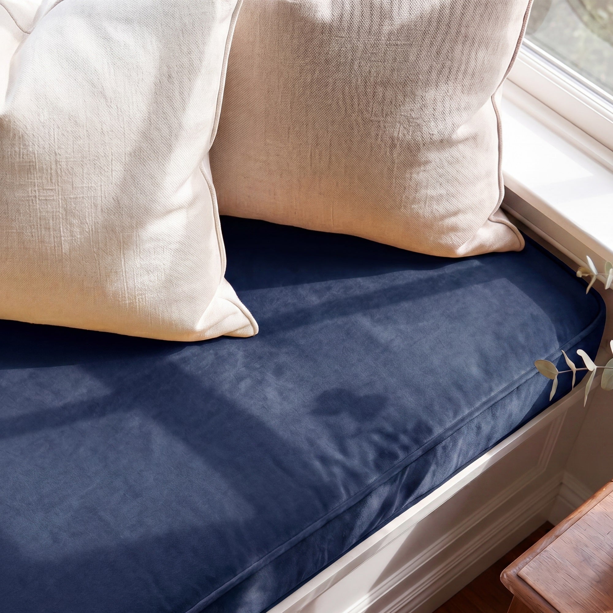 Custom Velvet & Cotton Navy Blue Flat Window Seat Cushion COVER - Baby 20