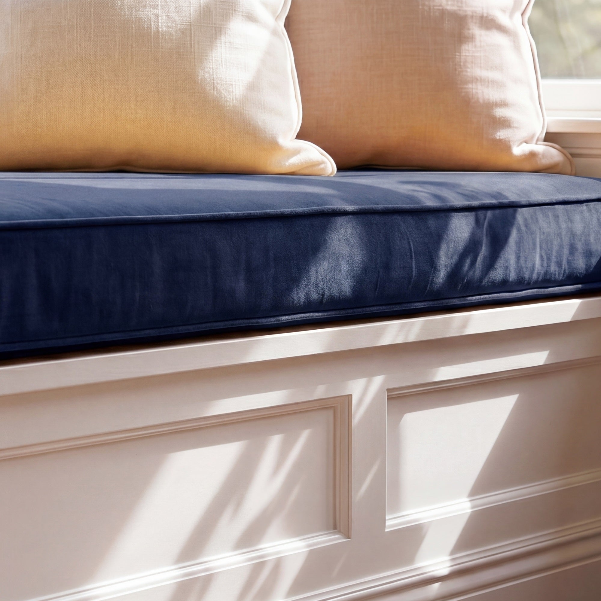 Custom Velvet & Cotton Navy Blue Flat Window Seat Cushion COVER - Baby 20