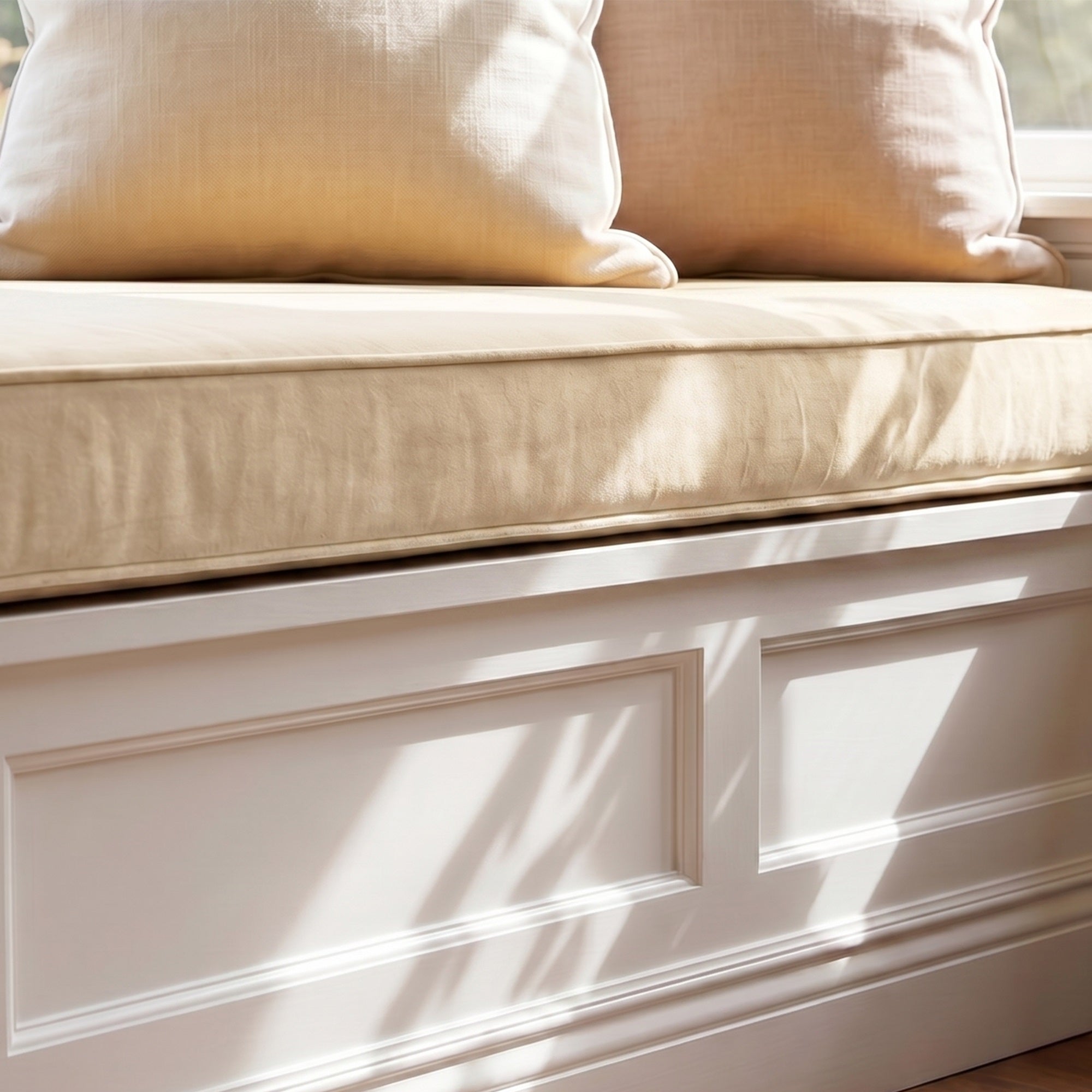 Custom Velvet & Cotton Beige Flat Window Seat Cushion - Baby 3