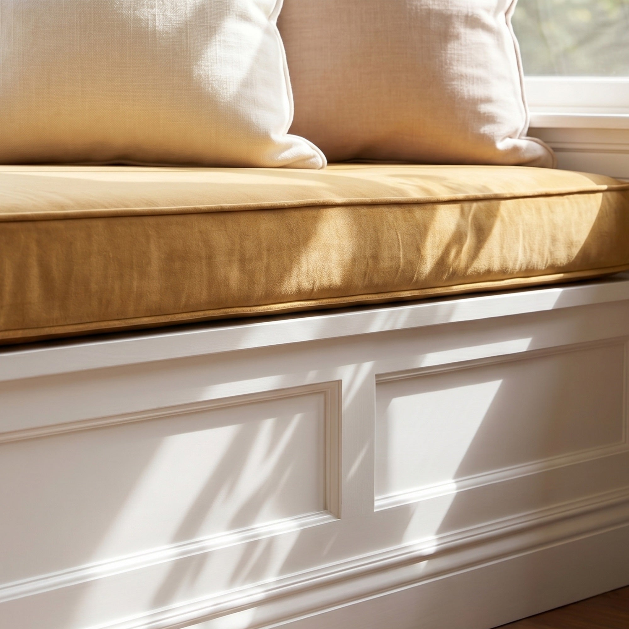 Custom Velvet & Cotton Mustard Flat Window Seat Cushion COVER - Baby 7