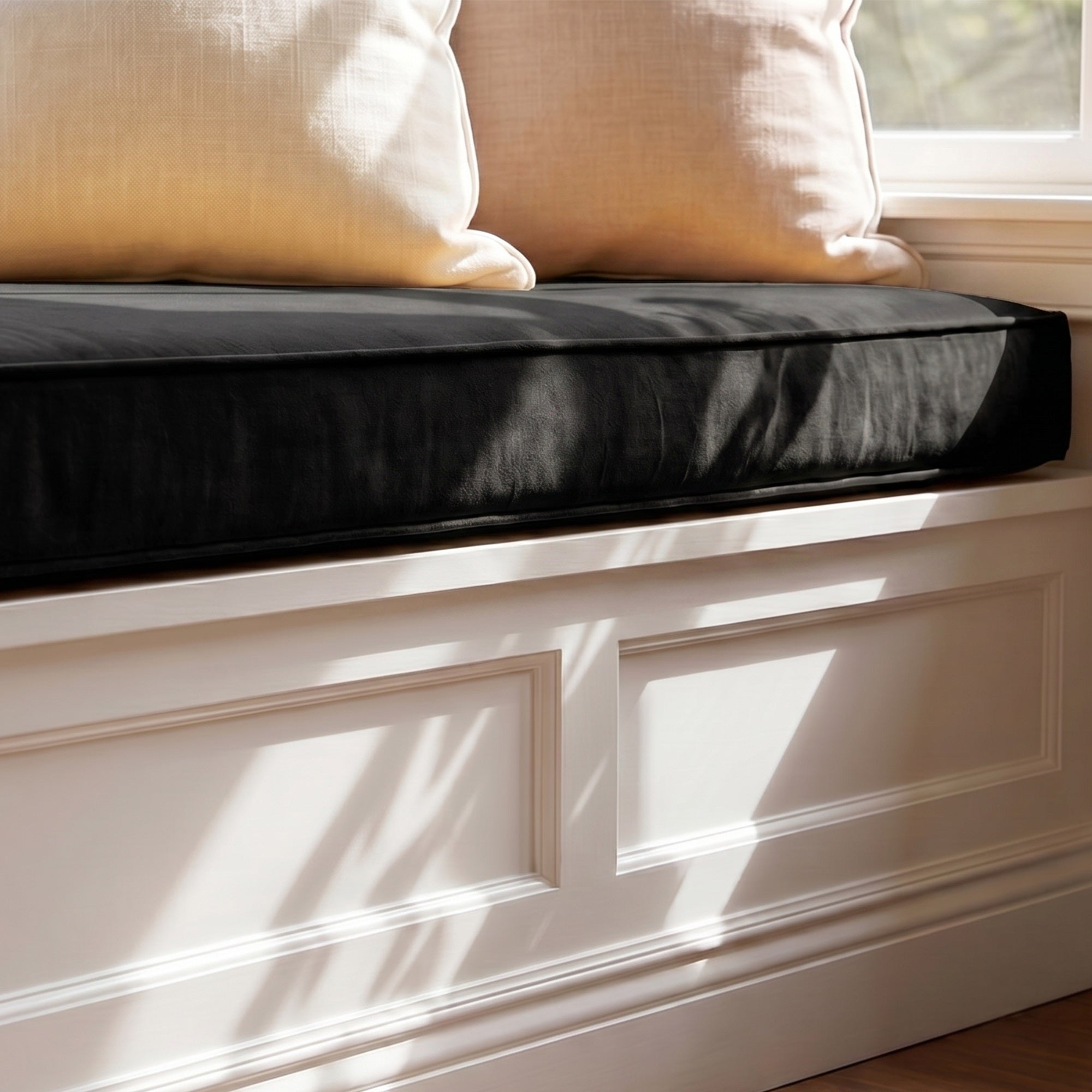 Custom Velvet & Cotton Black Flat Window Seat Cushion COVER - Baby 26