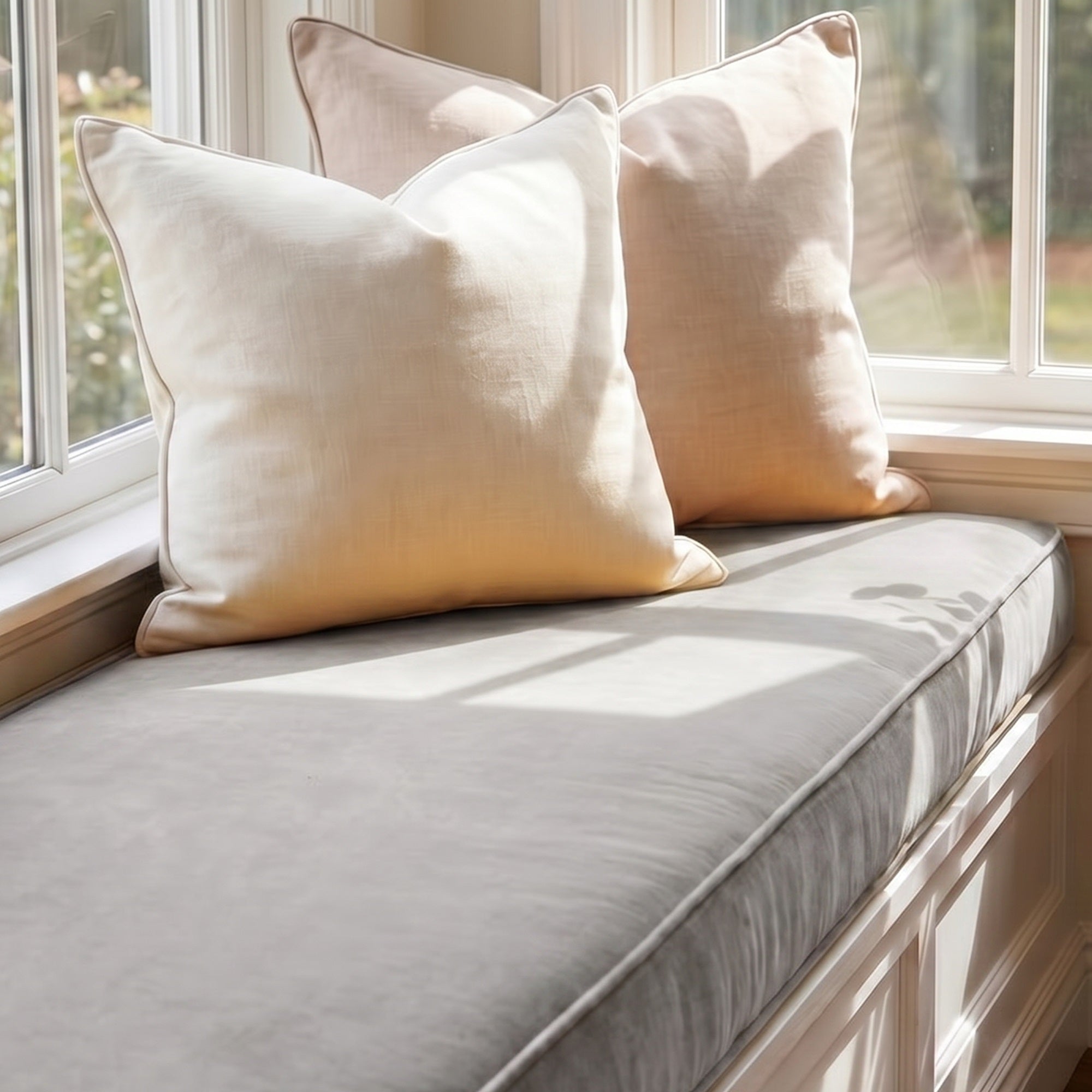 Custom Velvet & Cotton Light Gray Flat Window Seat Cushion COVER - Baby 22