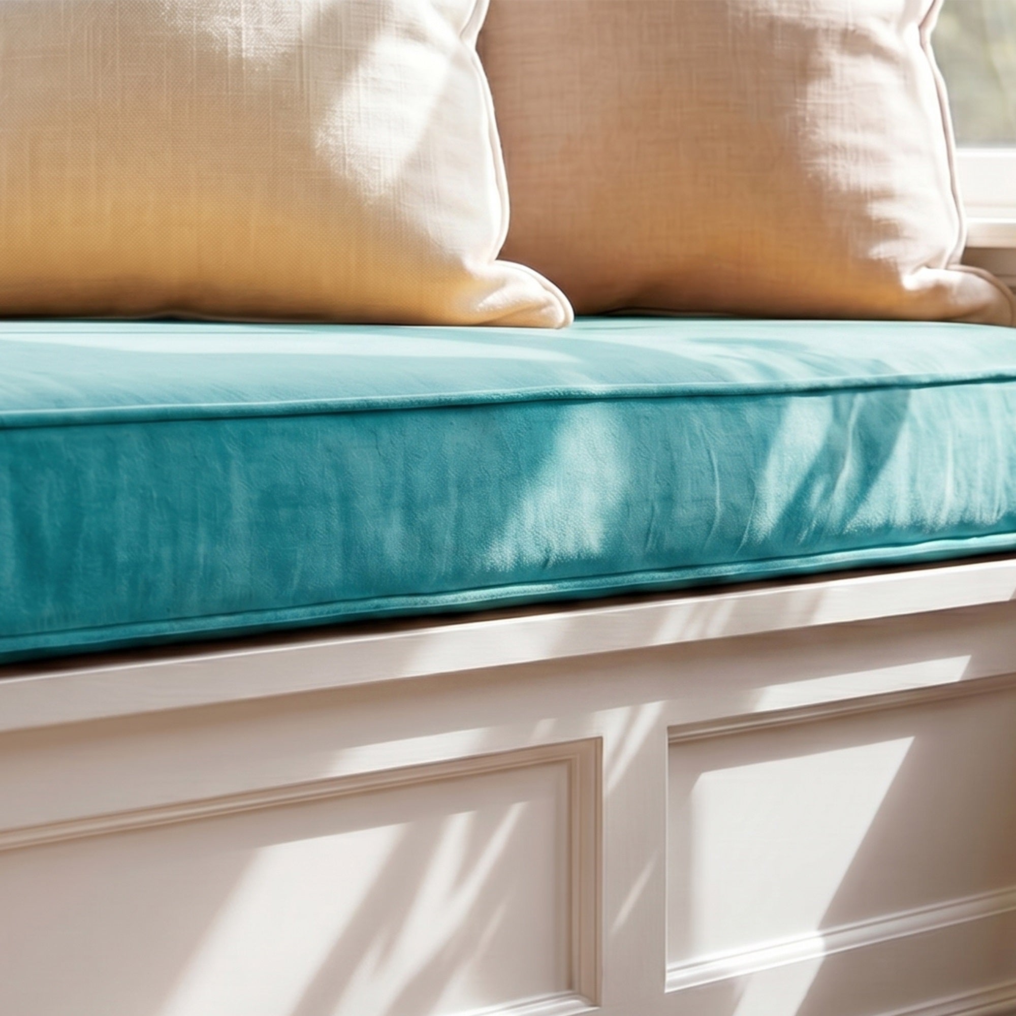 Custom Velvet & Cotton Turquoise Flat Window Seat Cushion COVER - Baby 18