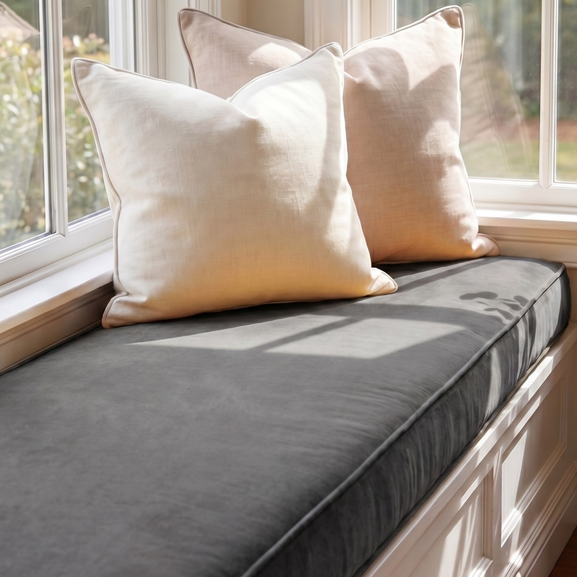 Custom Velvet & Cotton Anthracite Flat Window Seat Cushion COVER - Baby 25