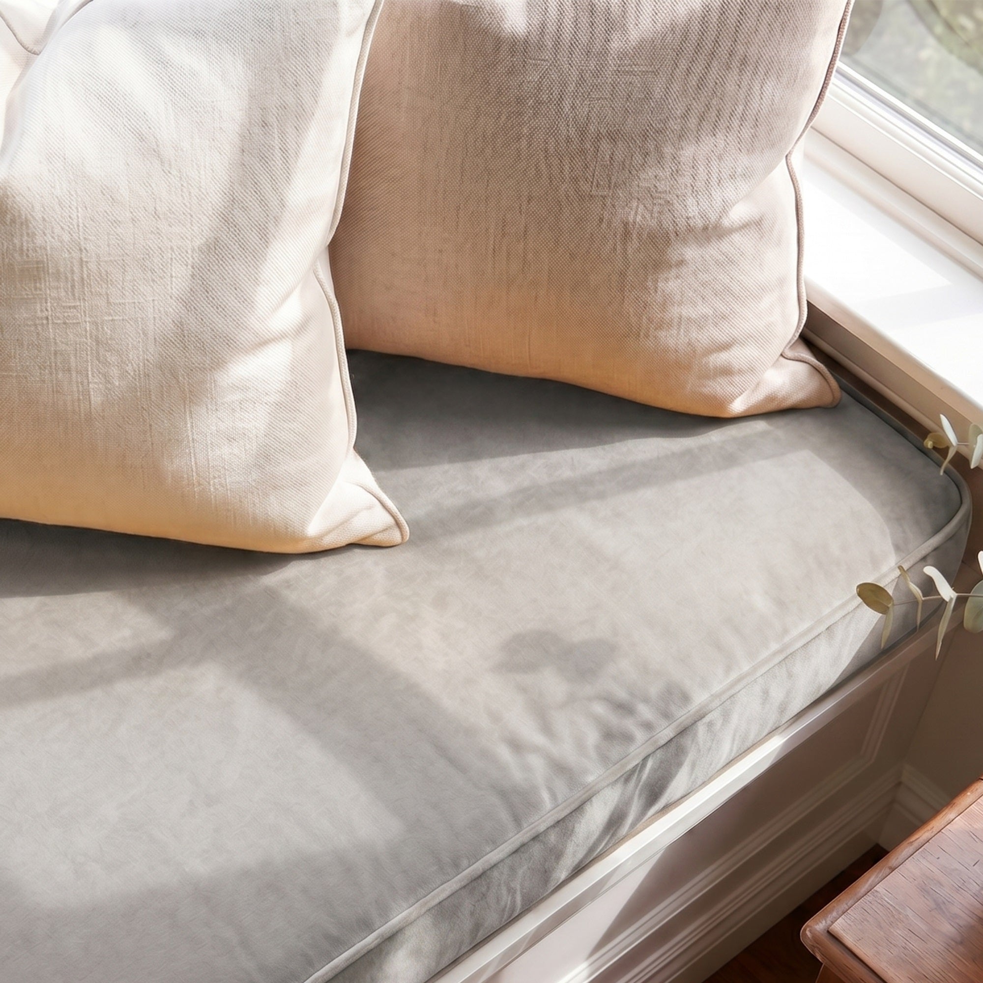 Custom Velvet & Cotton Light Gray Flat Window Seat Cushion COVER - Baby 22