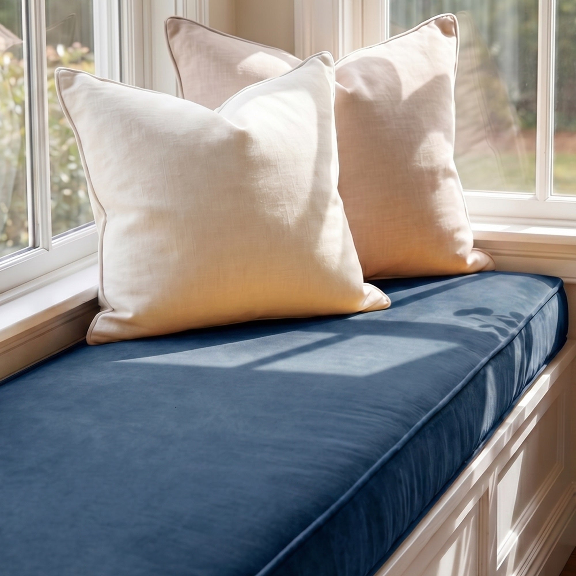 Custom Velvet & Cotton Dark Navy Blue Flat Window Seat Cushion - Baby 21