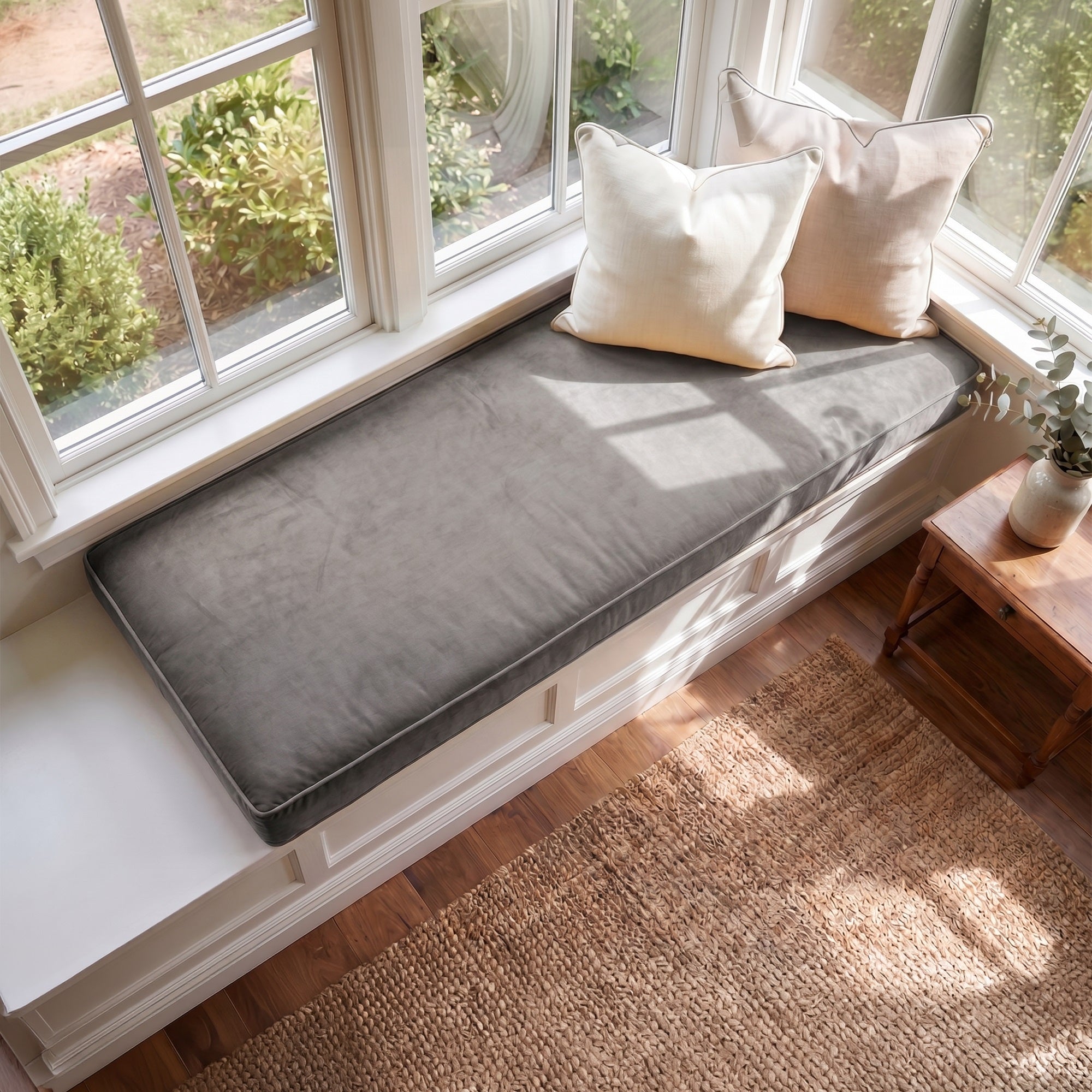 Custom Velvet & Cotton Gray Flat Window Seat Cushion - Baby 23