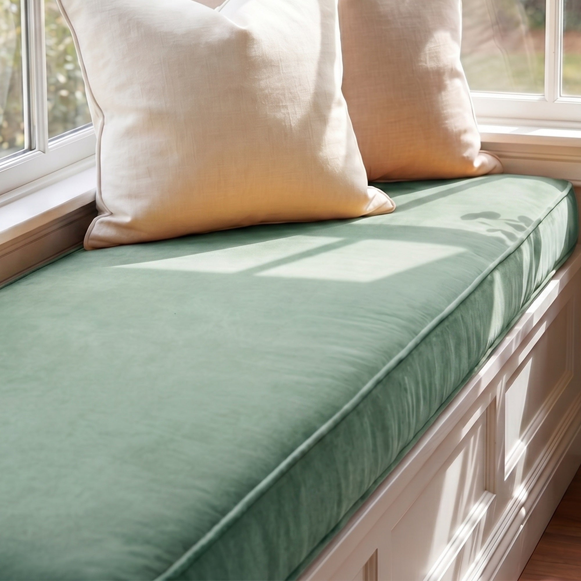 Custom Velvet & Cotton Sage Green Flat Window Seat Cushion - Baby 16