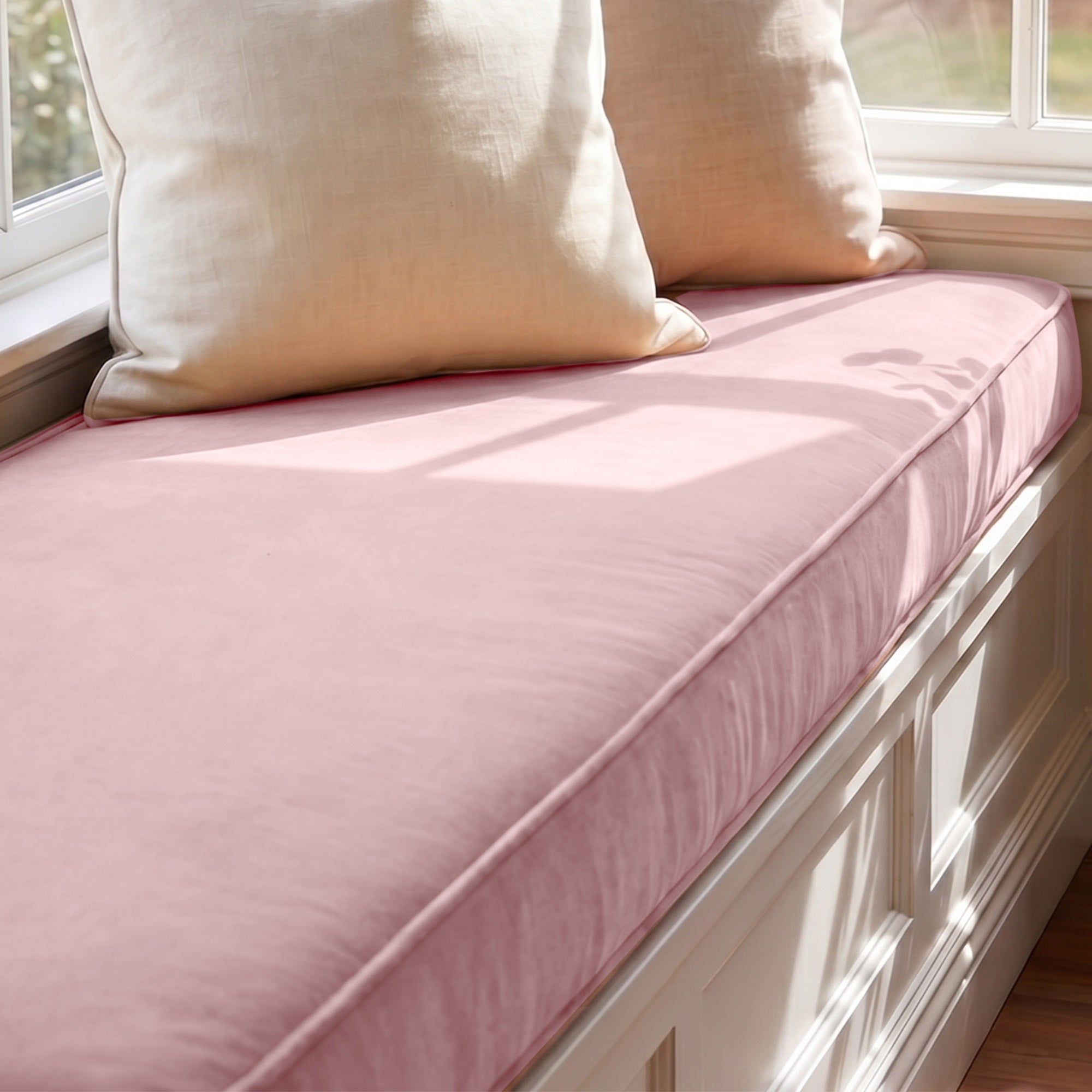 Custom Velvet & Cotton Pink Flat Window Seat Cushion COVER - Baby 11