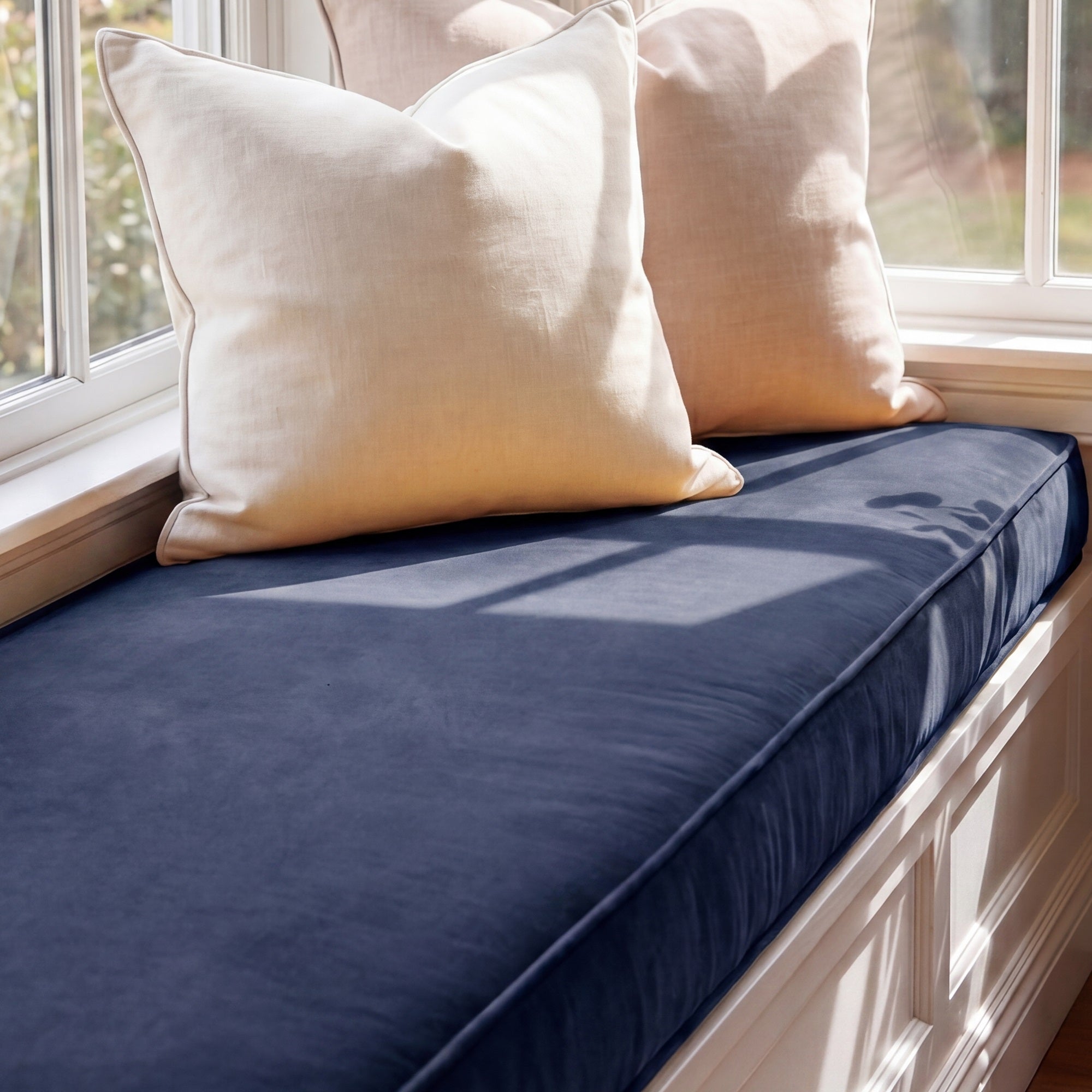 Custom Velvet & Cotton Navy Blue Flat Window Seat Cushion COVER - Baby 20