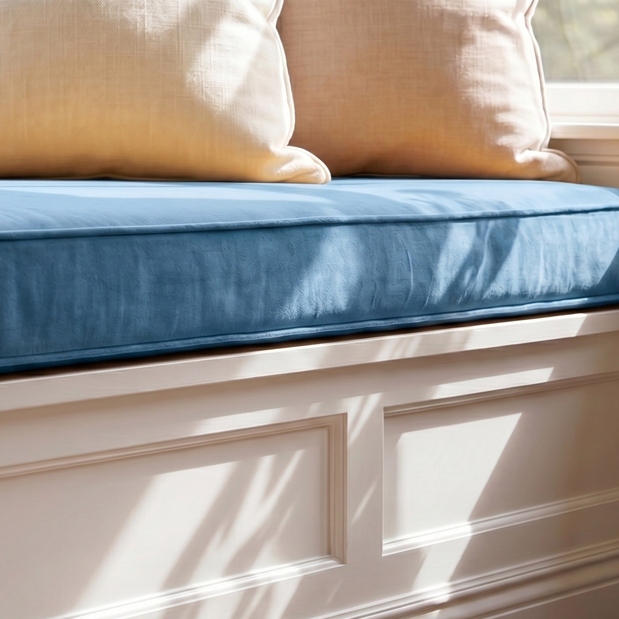 Custom Velvet & Cotton Blue Flat Window Seat Cushion COVER - Baby 19