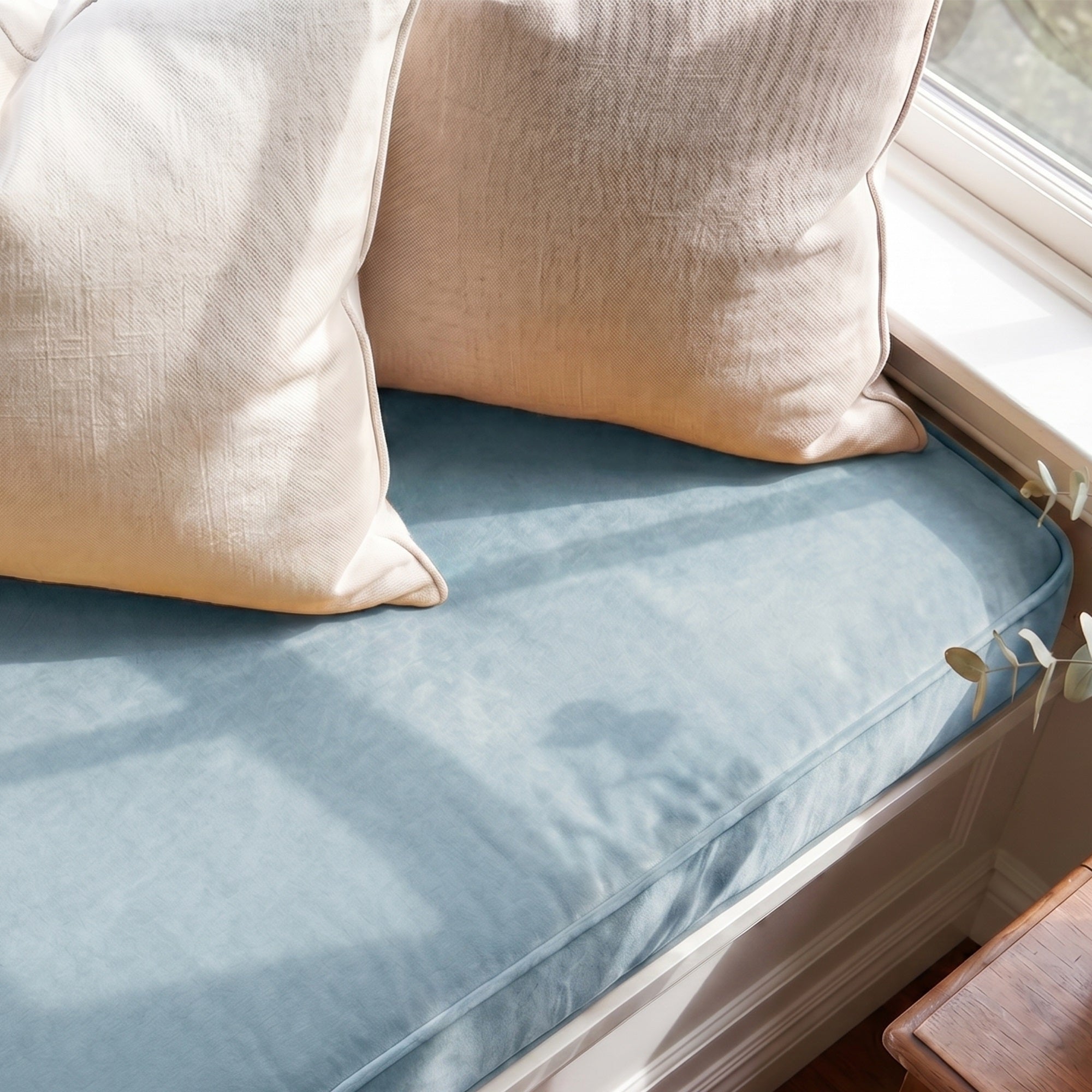 Custom Velvet & Cotton Petrol Green Flat Window Seat Cushion COVER - Baby 17