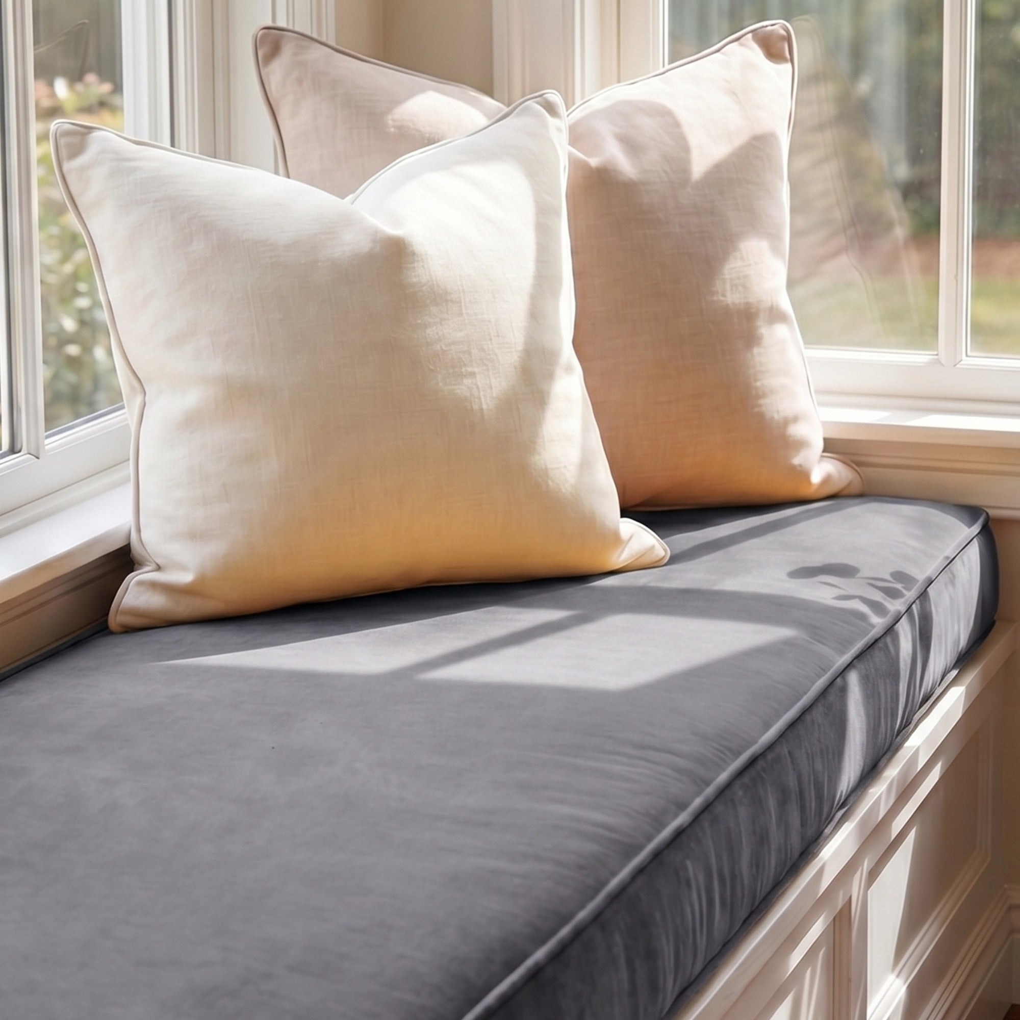 Custom Velvet & Cotton Dark Gray Flat Window Seat Cushion COVER - Baby 24