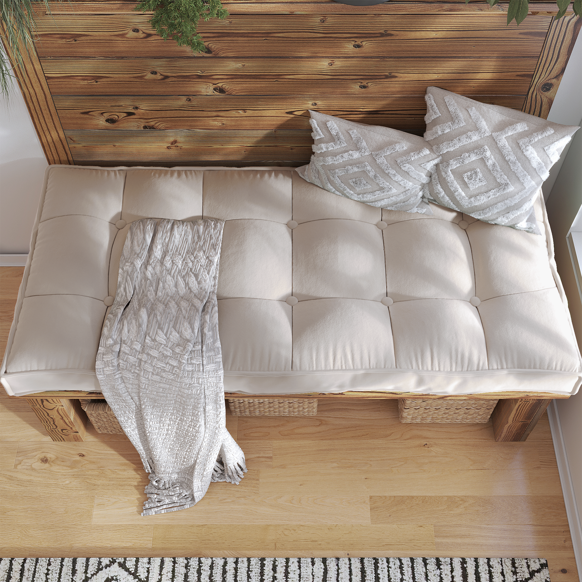 Farmhouse Tufted Bench Cushion Transforms Your Dining Bench With Rustic Style.