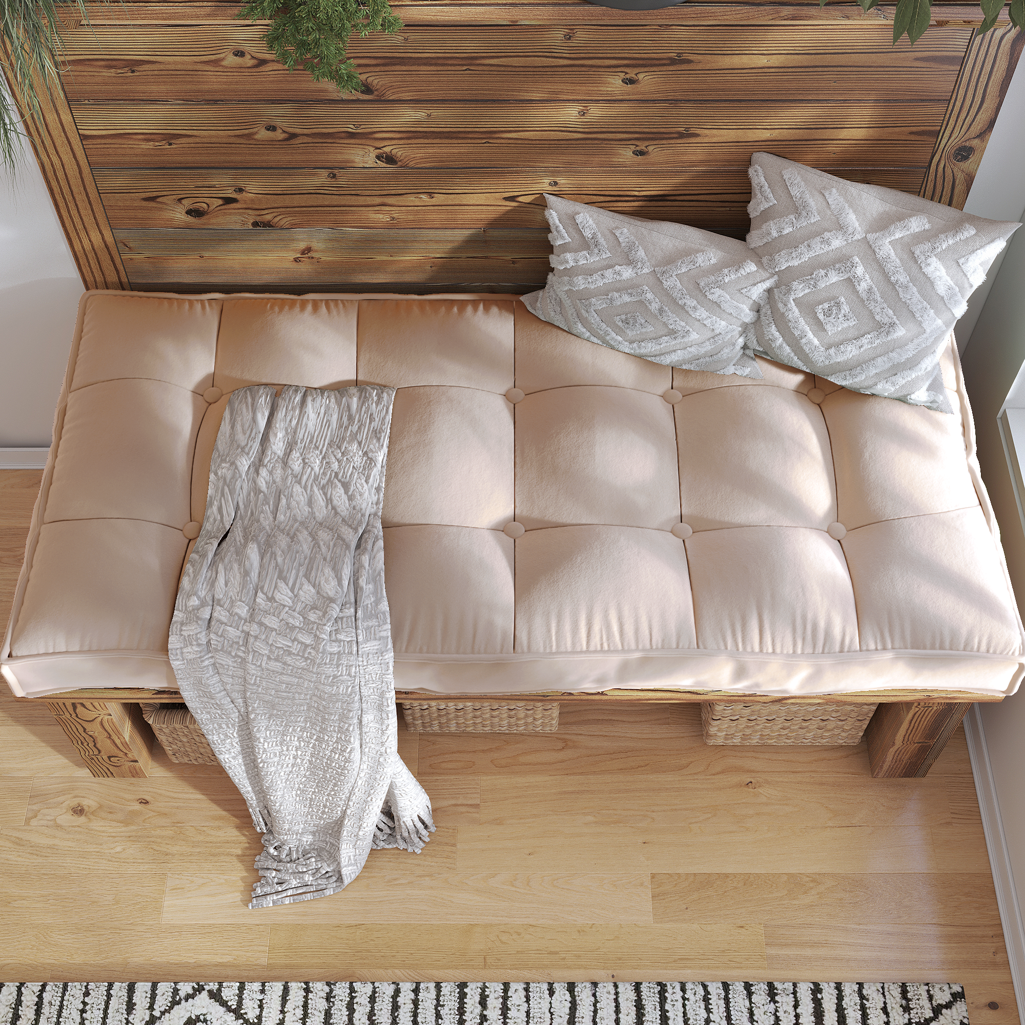 Farmhouse Tufted Bench Cushion Transforms Your Dining Bench With Rustic Style.