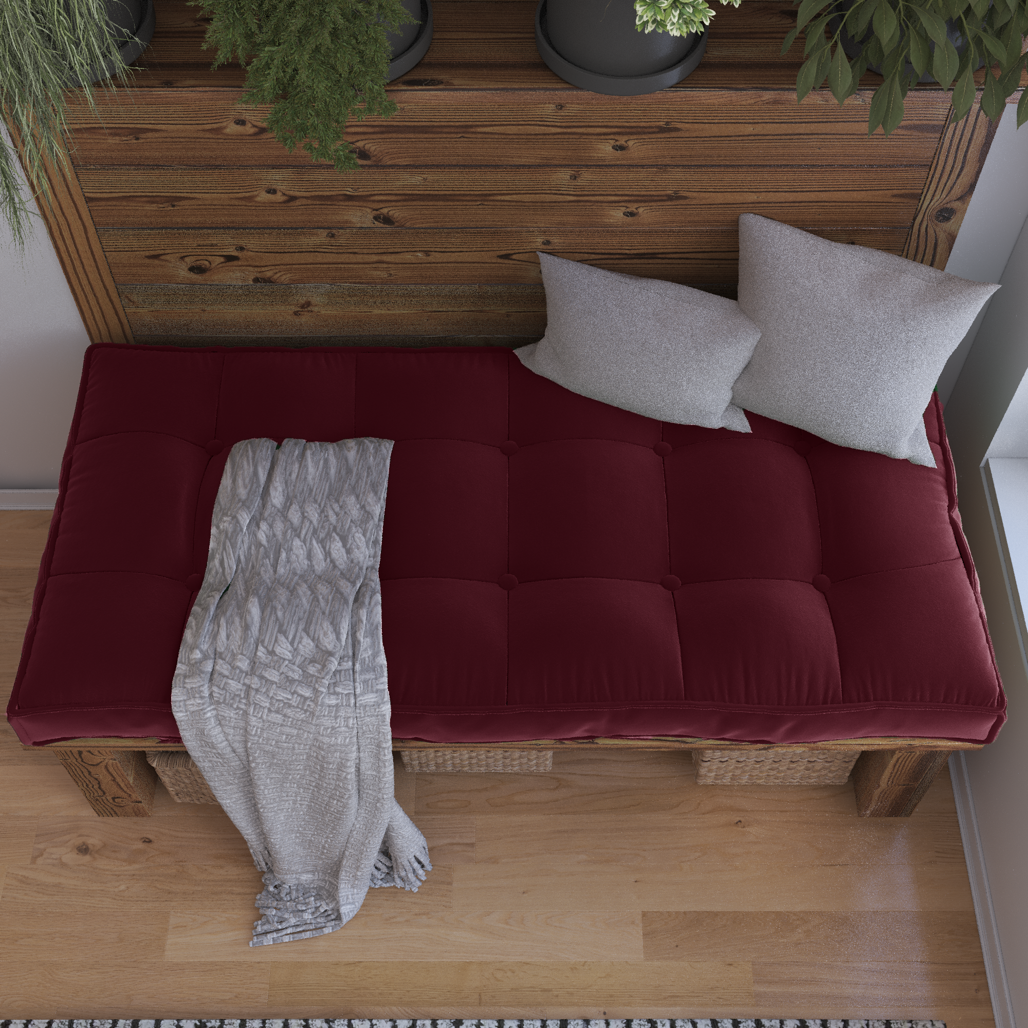 Farmhouse Tufted Bench Cushion Transforms Your Dining Bench With Rustic Style.