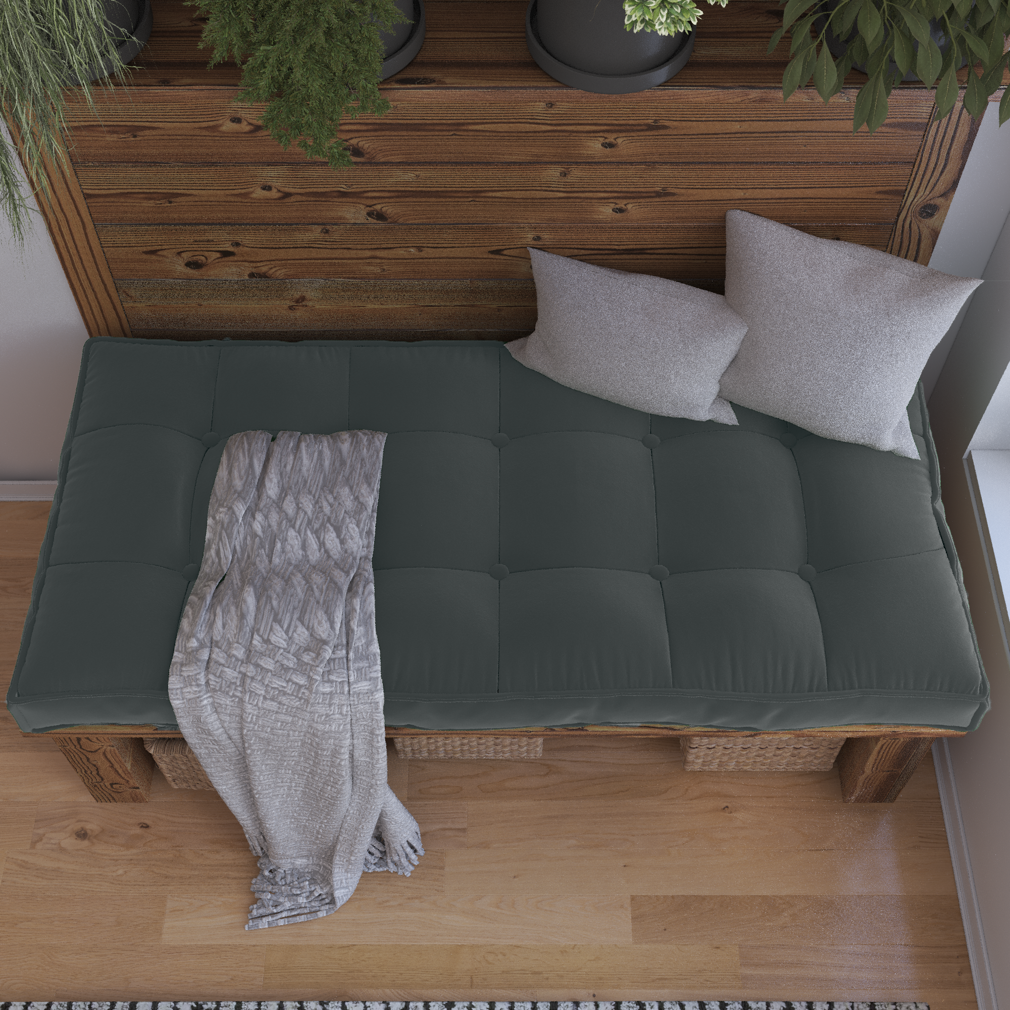Farmhouse Tufted Bench Cushion Transforms Your Dining Bench With Rustic Style.