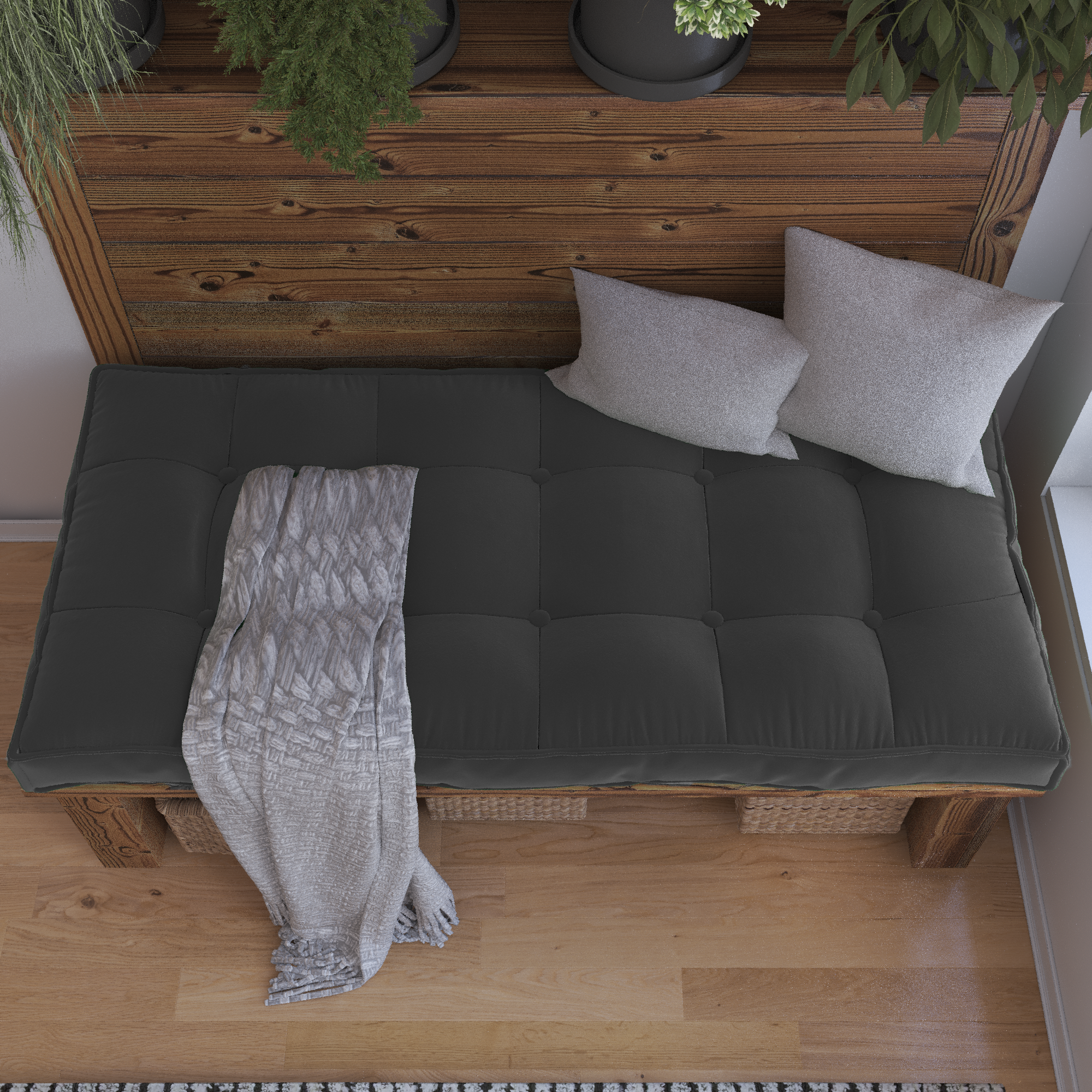 Farmhouse Tufted Bench Cushion Transforms Your Dining Bench With Rustic Style.