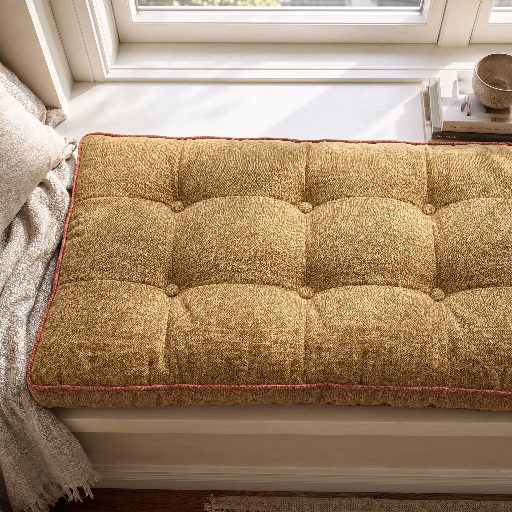 Custom Colorful Piping Tufted Indoor Bench Cushion