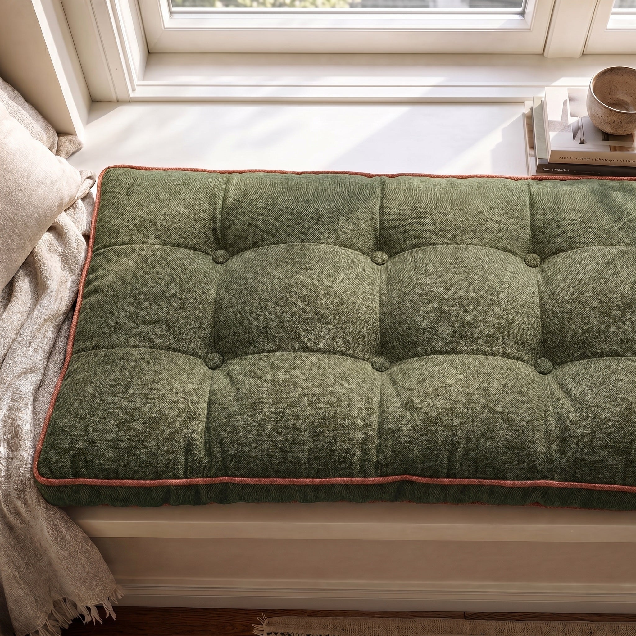 Custom Colorful Piping Tufted Entryway Bench Cushion