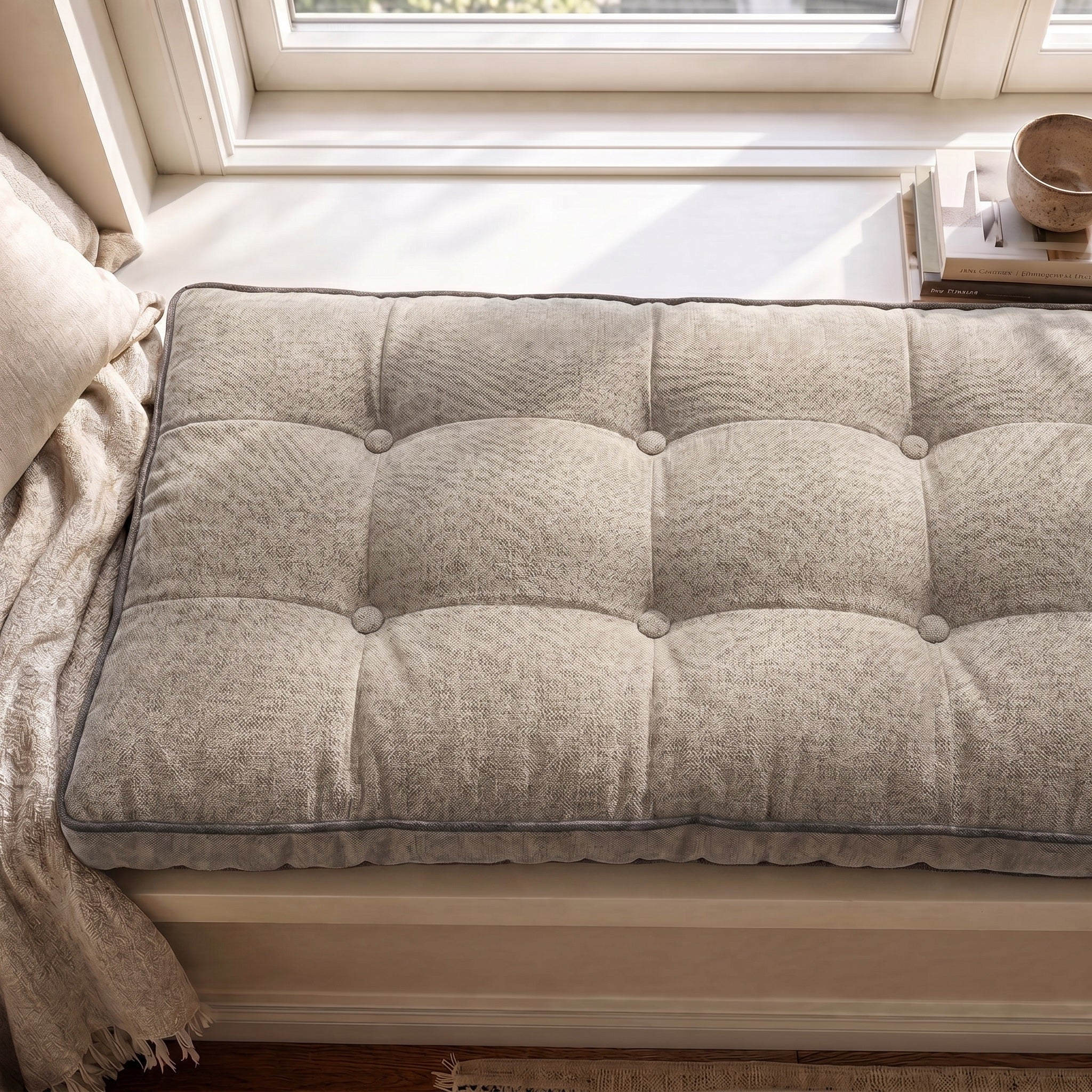 Custom Colorful Piping Tufted Mudroom Bench Cushion