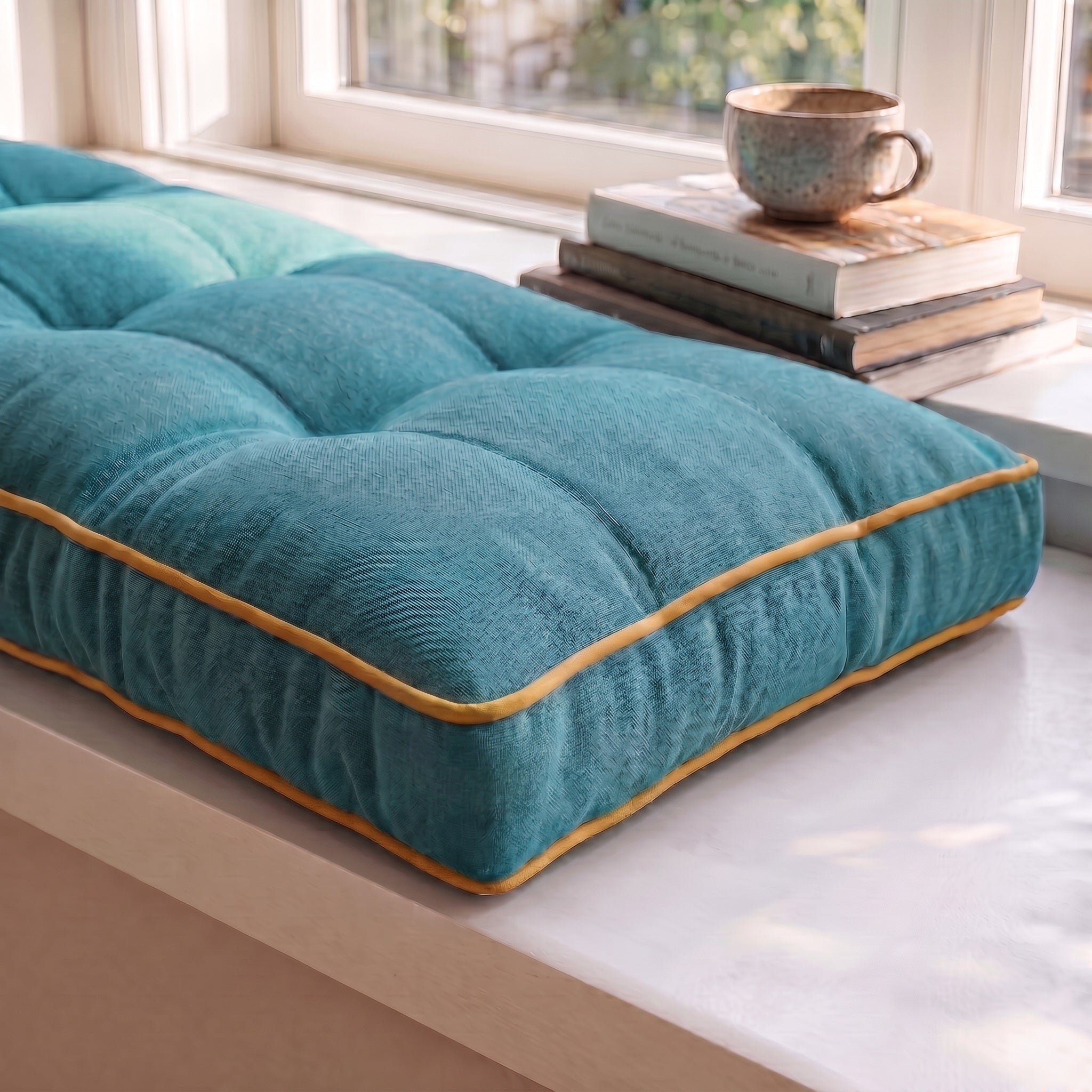 Custom Colorful Piping Tufted Reading Nook Cushion