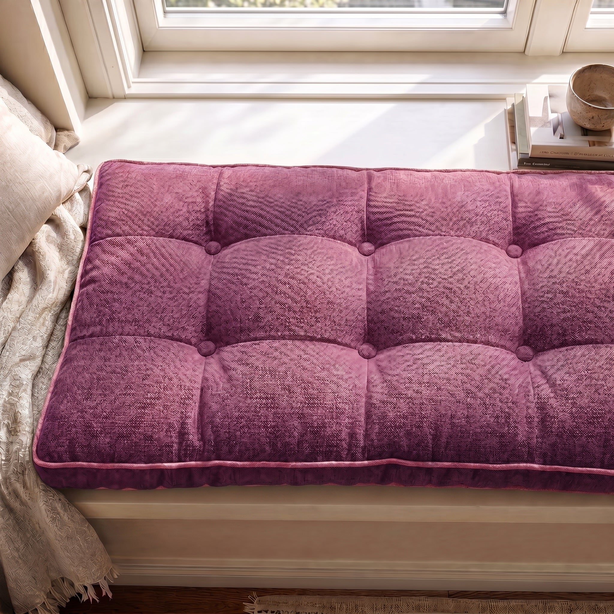 Custom Colorful Piping Tufted Window Seat Cushion