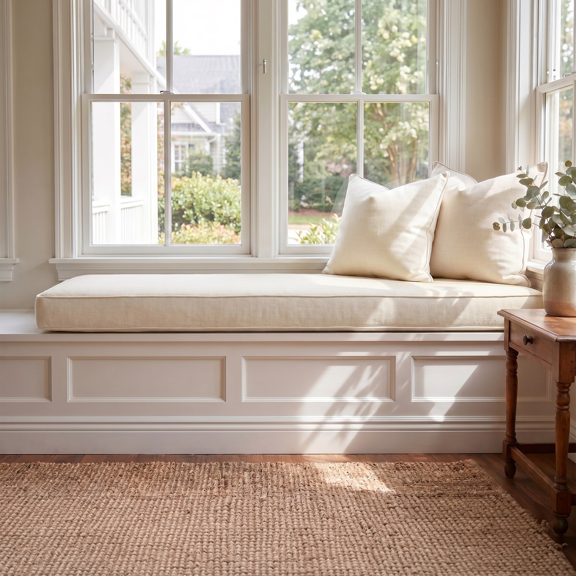 Custom Velvet & Cotton Cream Flat Window Seat Cushion - Baby 1