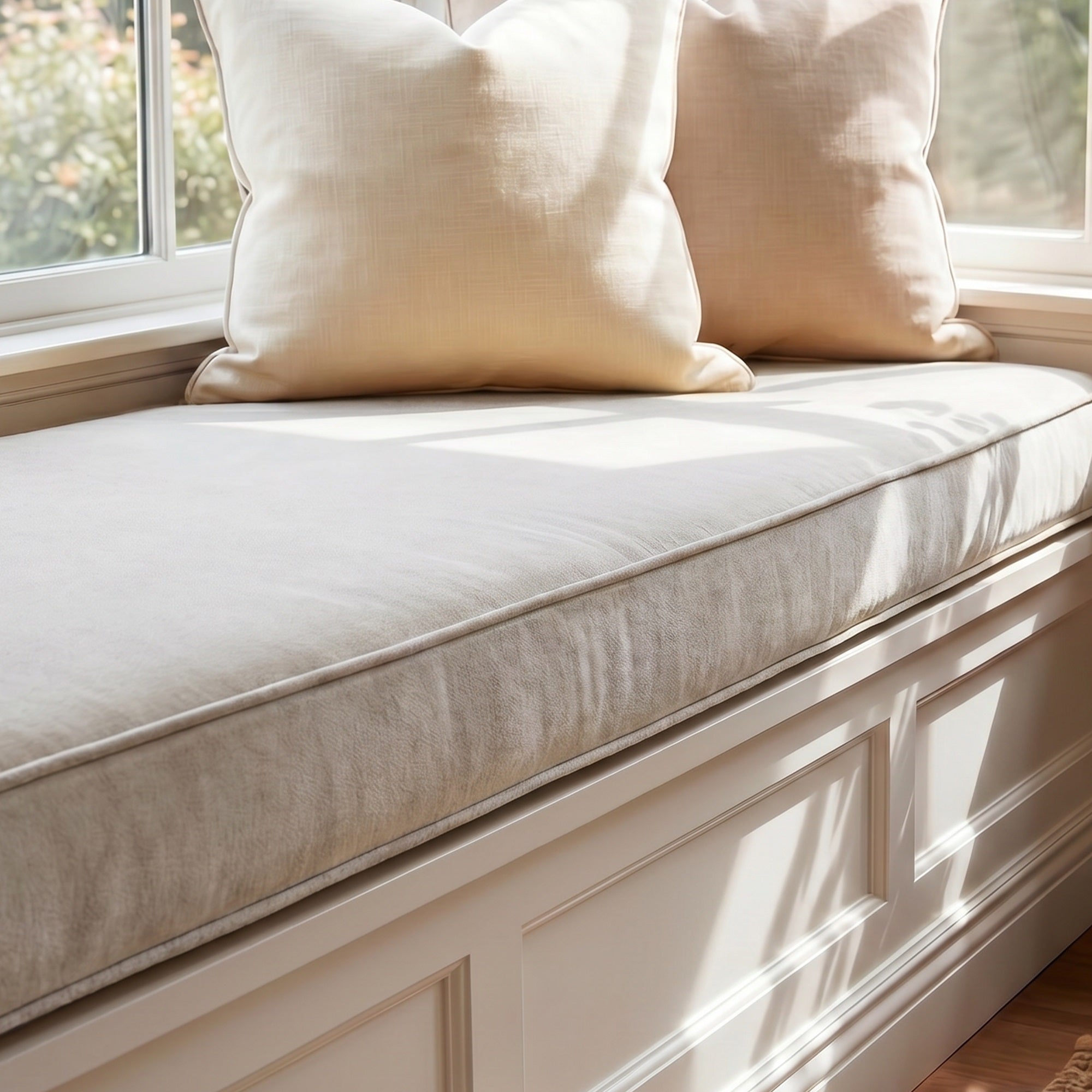 Custom Velvet & Cotton Cream Flat Window Seat Cushion - Baby 1