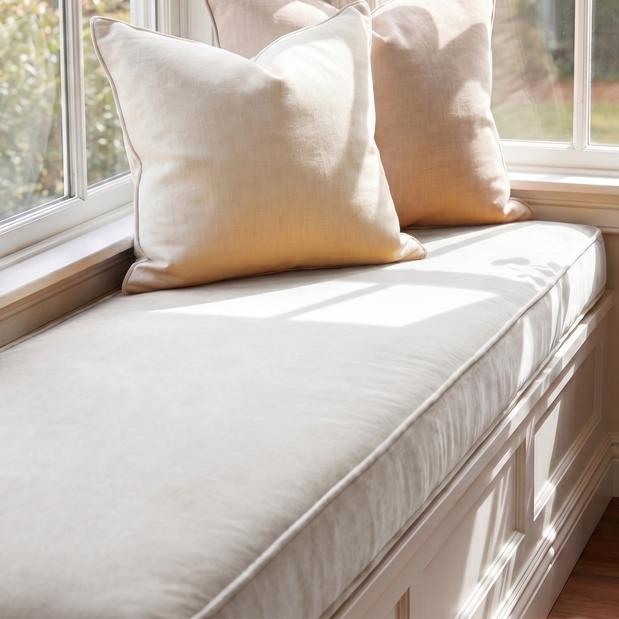 Custom Velvet & Cotton Cream Flat Window Seat Cushion - Baby 1