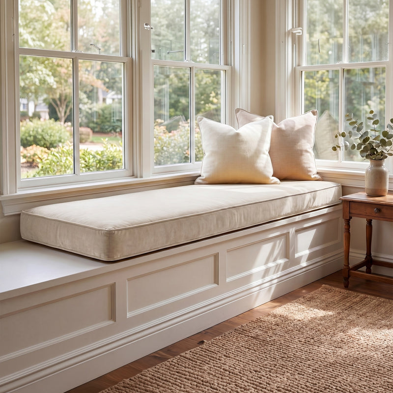 Custom Velvet & Cotton Cream Flat Window Seat Cushion COVER - Baby 1