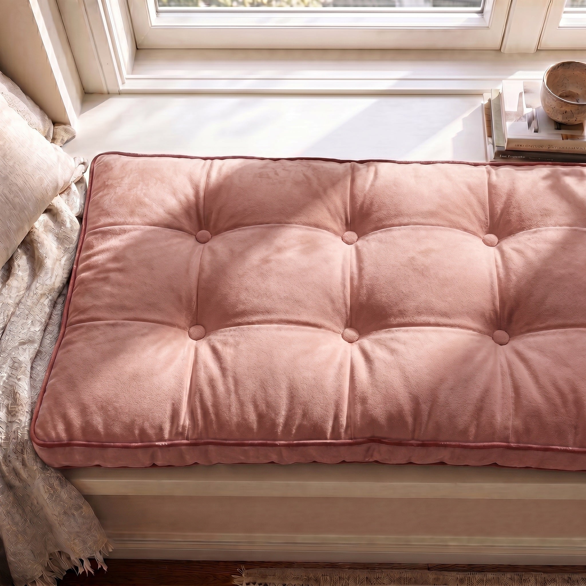 Custom Velvet & Cotton Colorful Piping Tufted Bench Seat Cushion