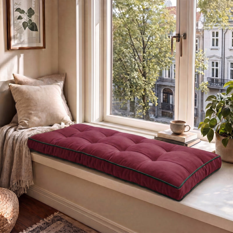 Custom Velvet & Cotton Colorful Piping Tufted Window Seat Cushion