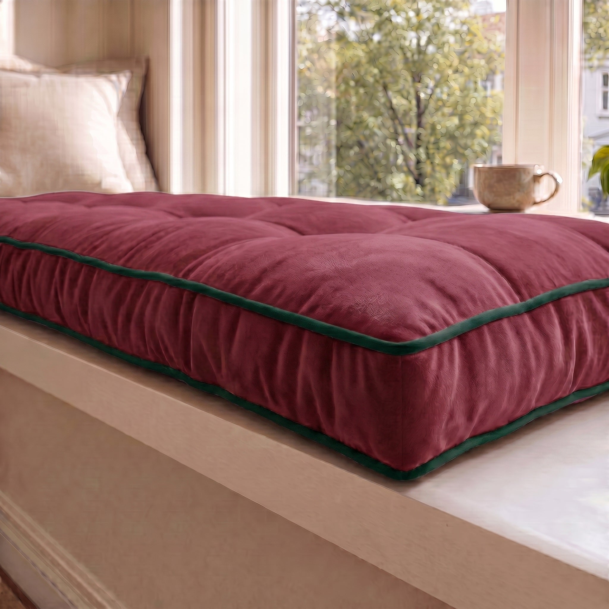 Custom Velvet & Cotton Colorful Piping Tufted Window Seat Cushion
