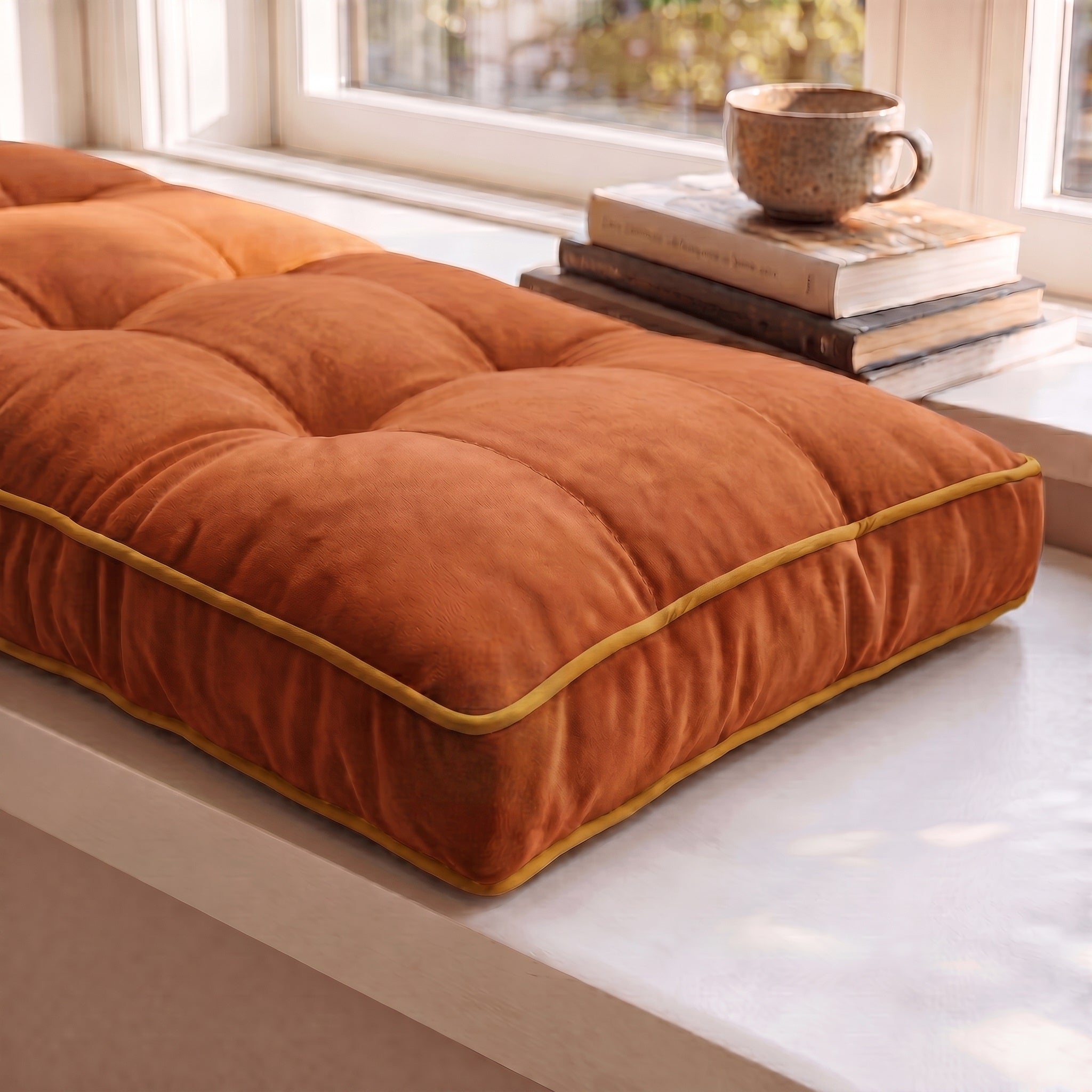 Custom Velvet & Cotton Colorful Piping Tufted Indoor Bench Cushion