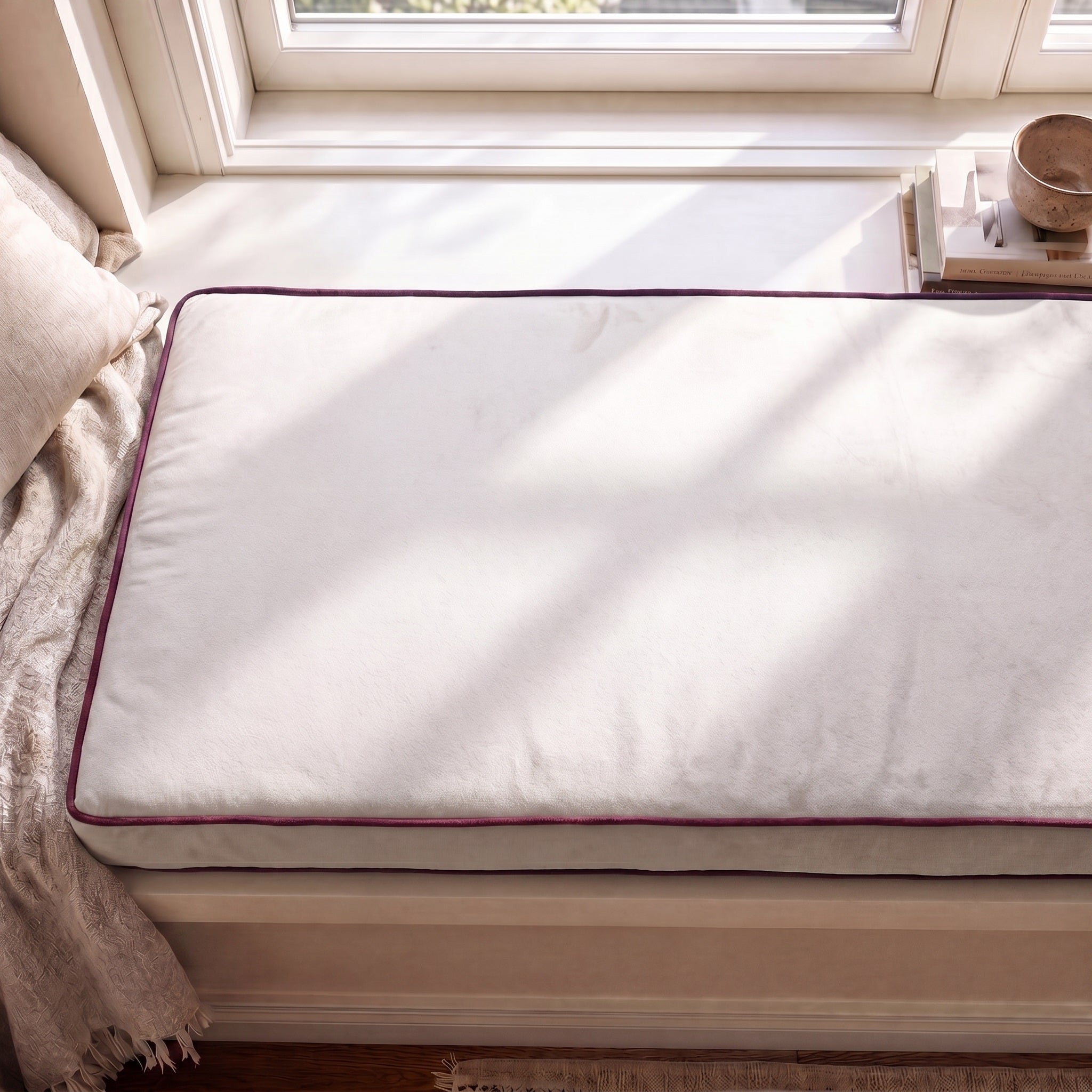 Custom Velvet & Cotton Colorful Piping Flat Window Seat Cushion