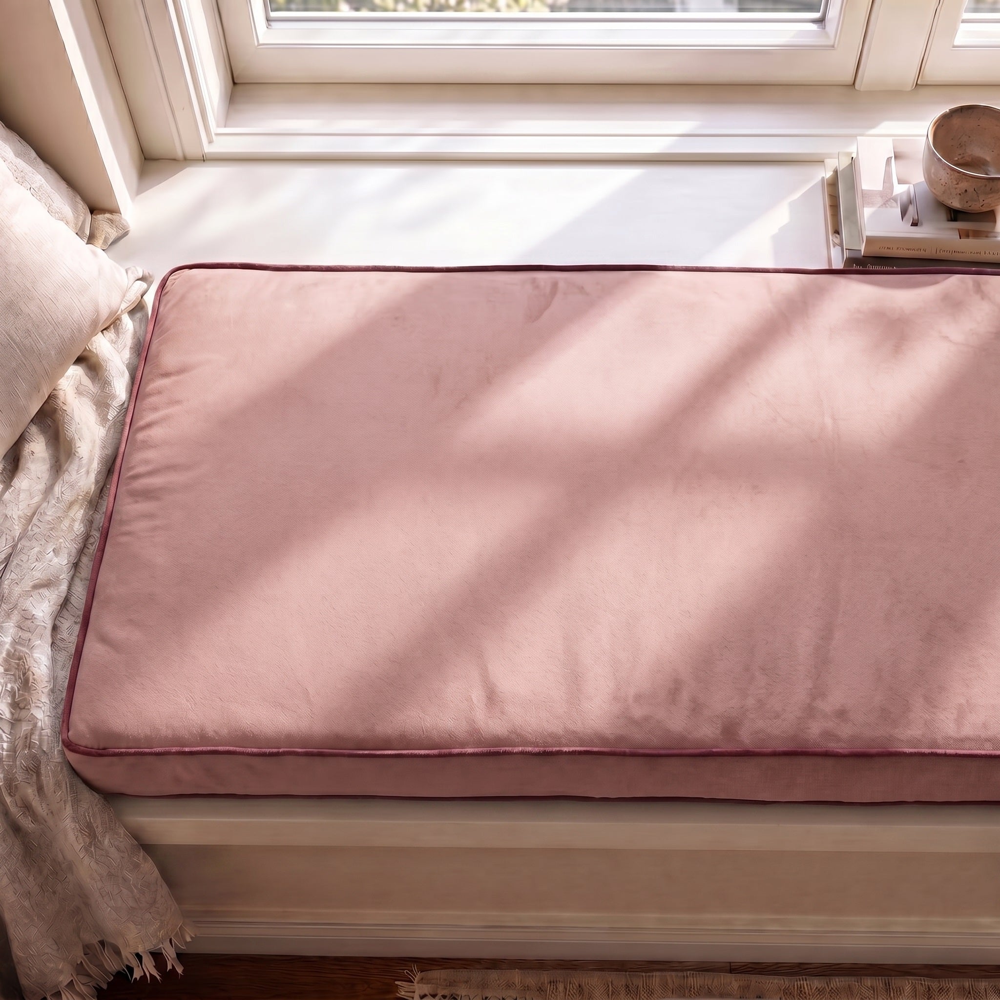 Custom Velvet & Cotton Colorful Piping Flat Window Seat Cushion