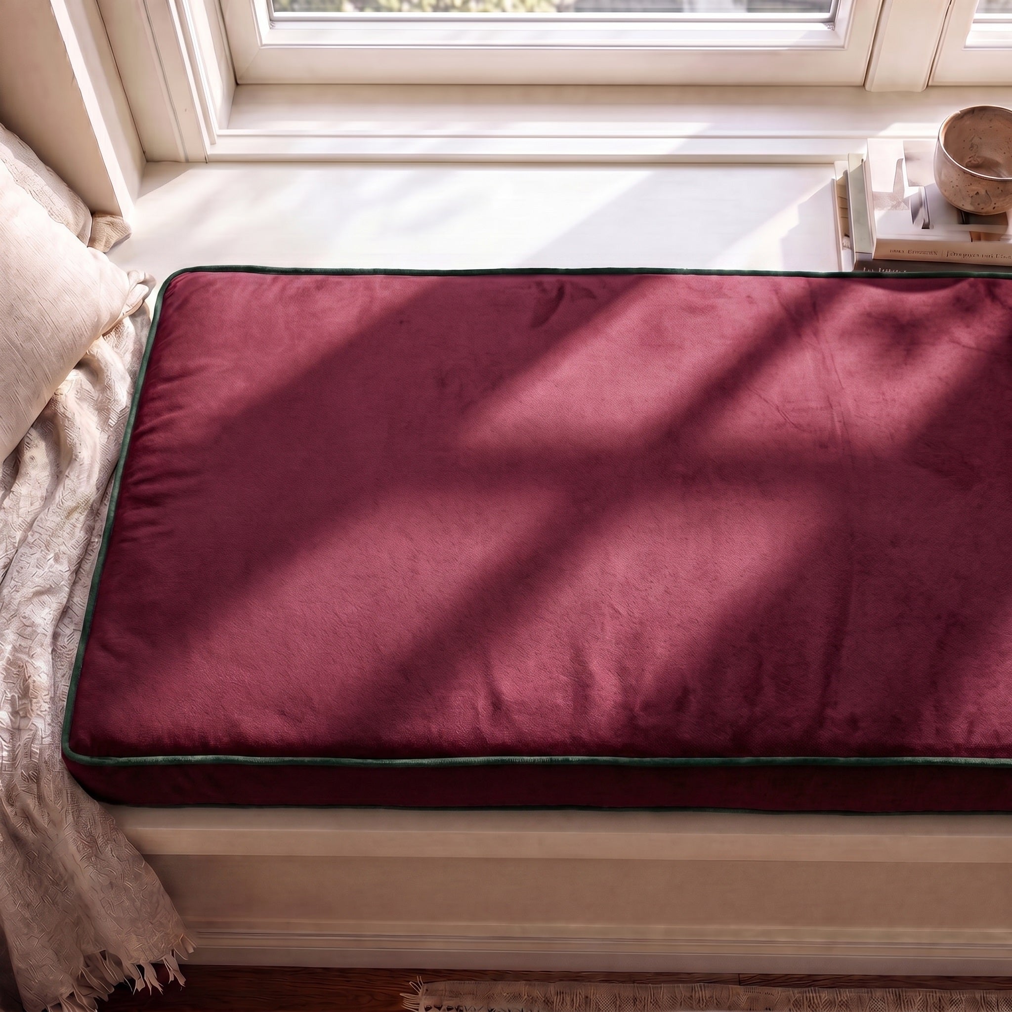 Custom Velvet & Cotton Colorful Piping Flat Dining Bench Cushion Cover
