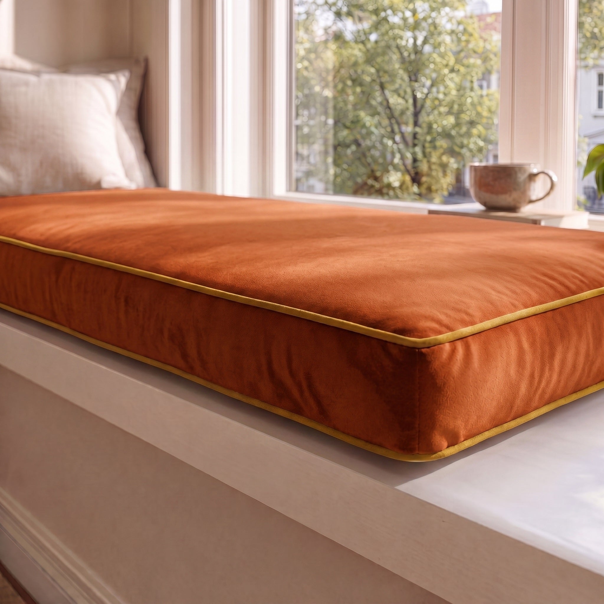 Custom Velvet & Cotton Colorful Piping Flat Window Seat Cushion Cover