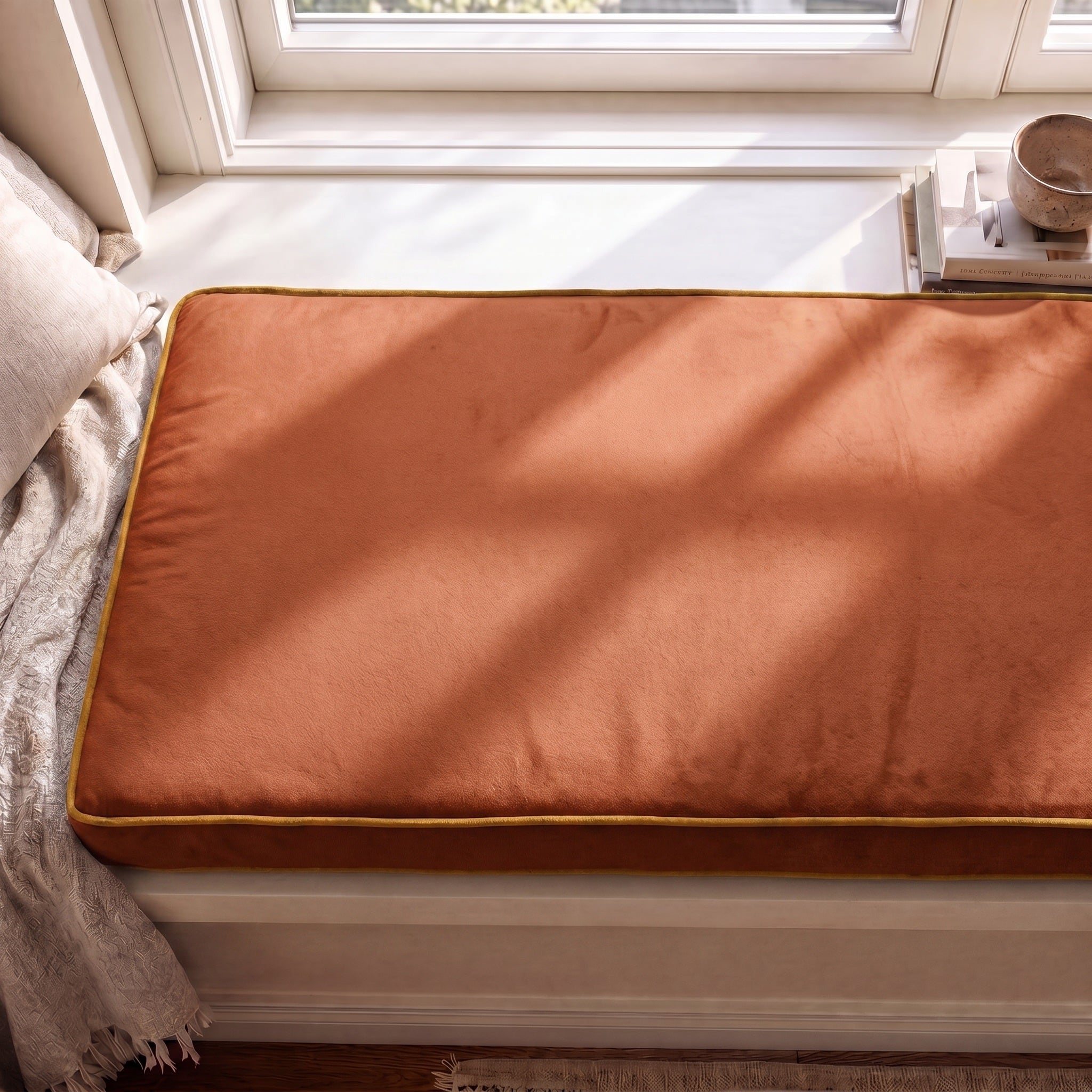 Custom Velvet & Cotton Colorful Piping Flat Bench Seat Cushion